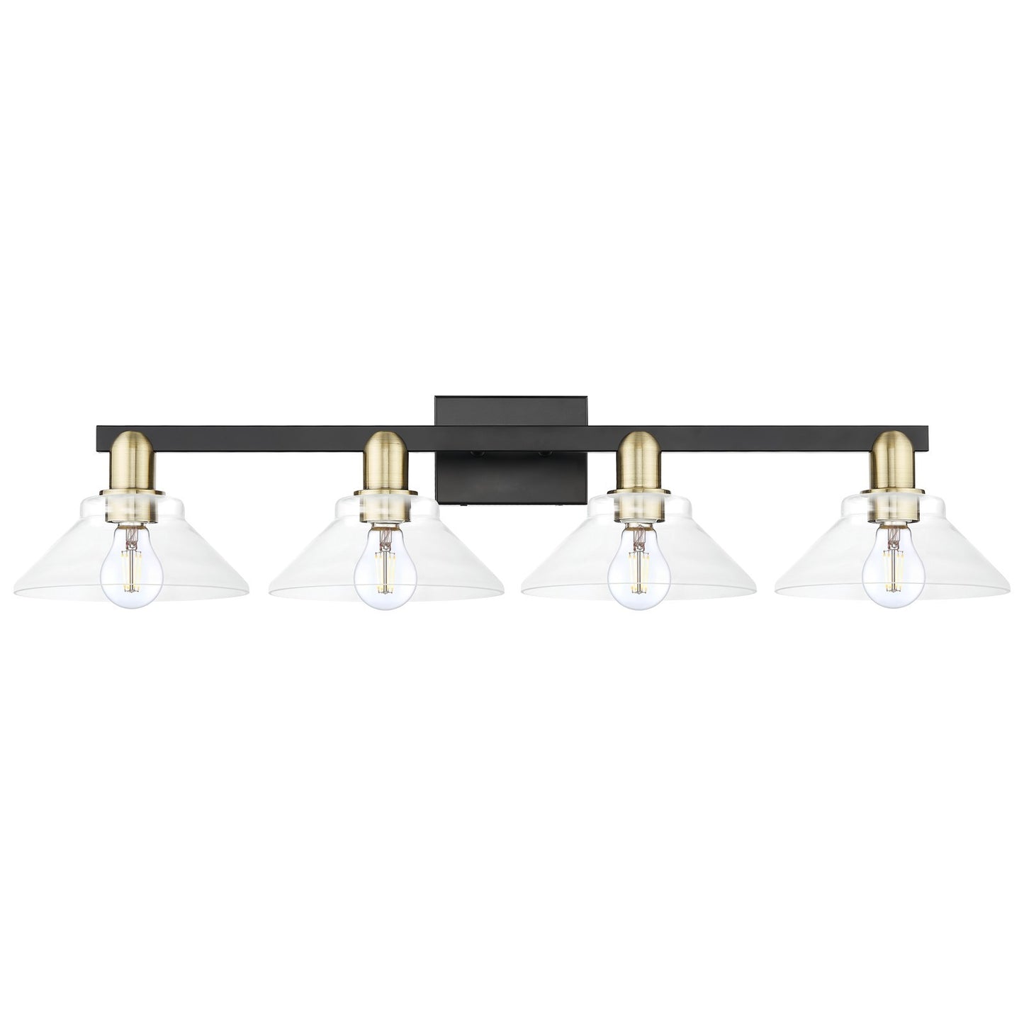 Innovations Orwell 35in 4-Light Bath Vanity | Industrial Black Antique Brass and Clear Glass | Bathroom Vanity Light | Model 716-4W-BAB-G132