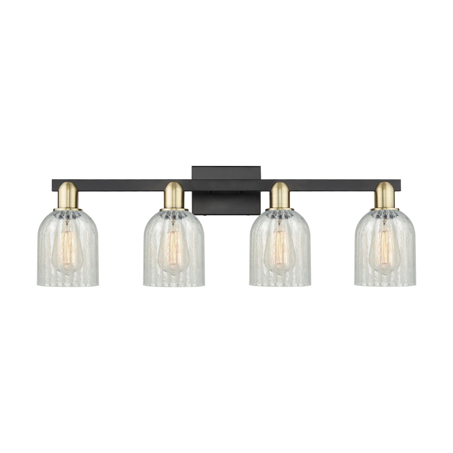 Innovations Caledonia 32in 4-Light Bath Vanity | Industrial Black Antique Brass and Mouchette Glass | Bathroom Vanity Light | Model 716-4W-BAB-G2511