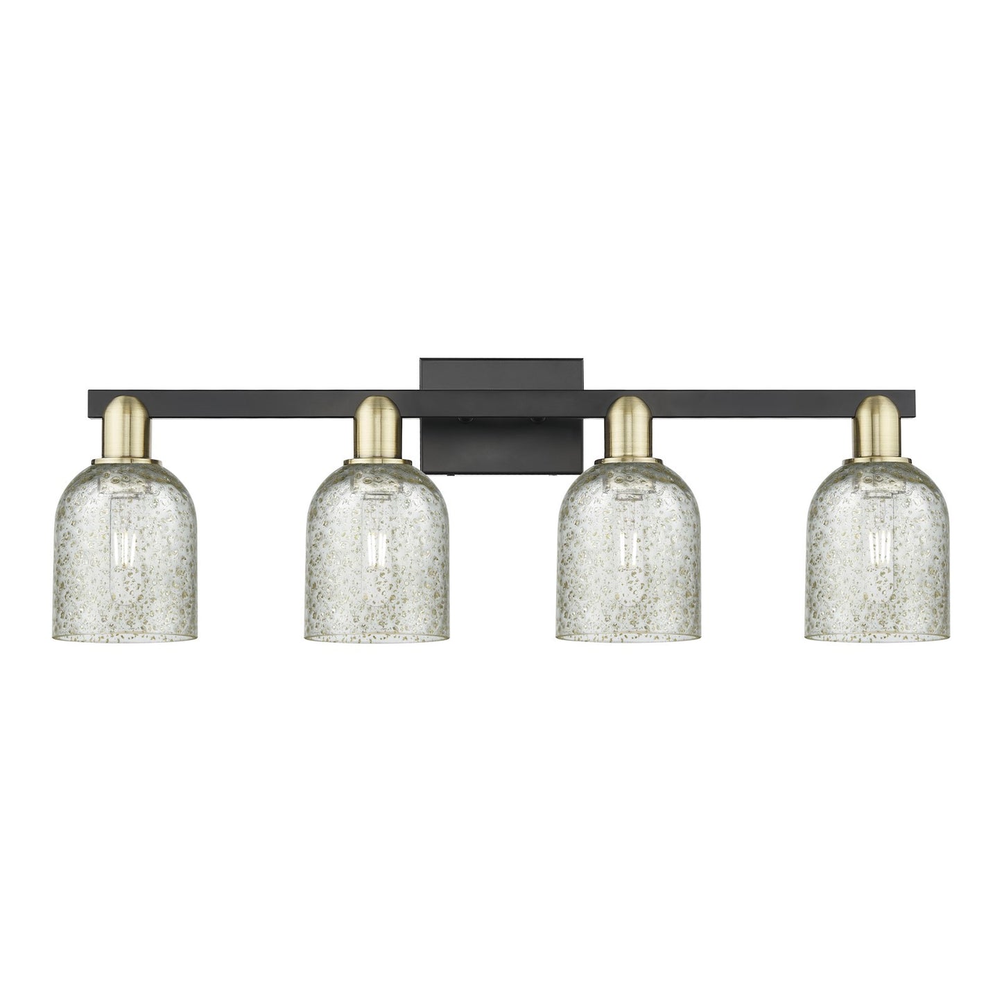 Innovations Caledonia 32in 4-Light Bath Vanity | Industrial Black Antique Brass Steel and Mica Glass | Bathroom Vanity Light | Model 716-4W-BAB-G259
