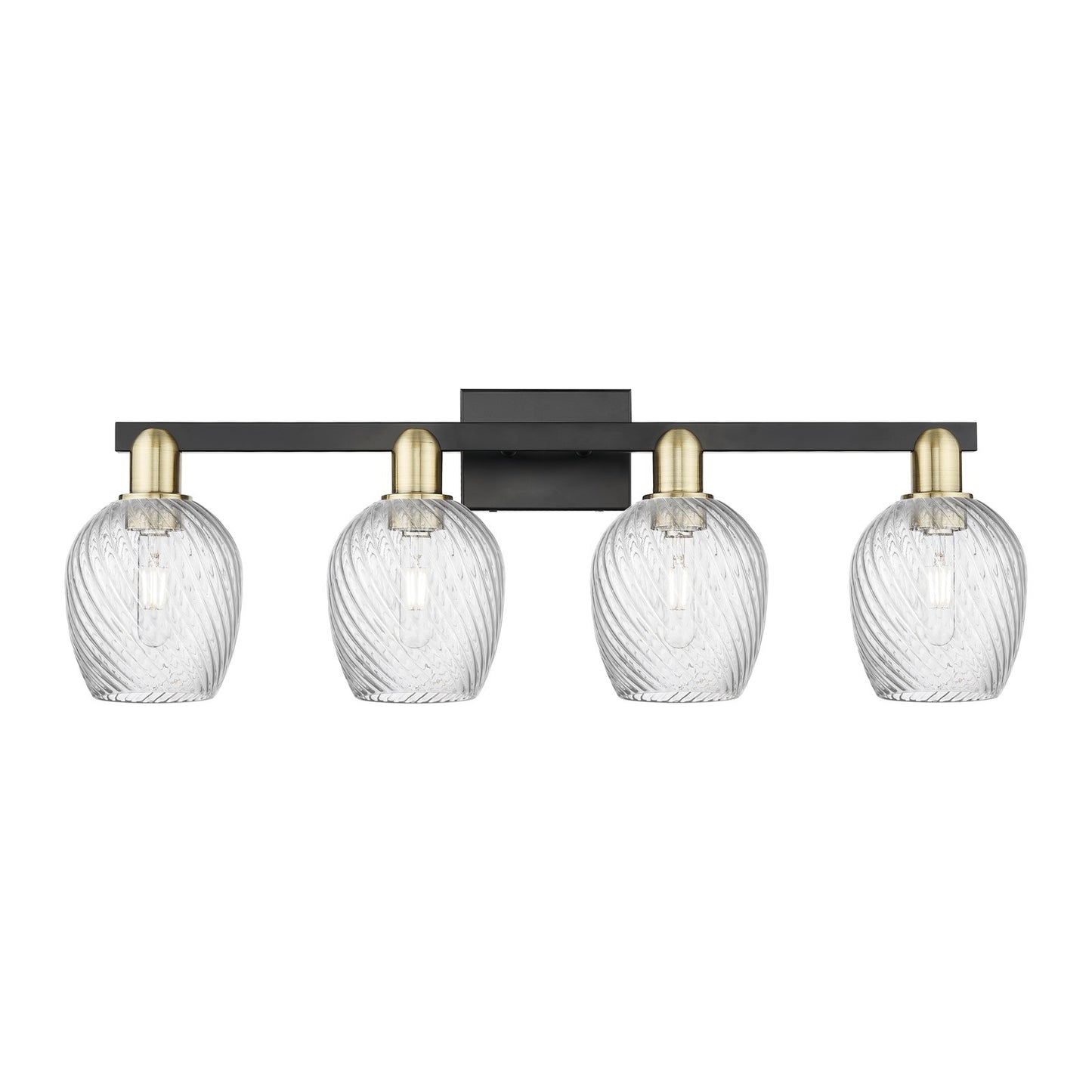 Innovations Salina 33in 4-Light Bath Vanity | Industrial Black Antique Brass Steel and Clear Spiral Fluted Glass | Bathroom Vanity | Model 716-4W-BAB-G292