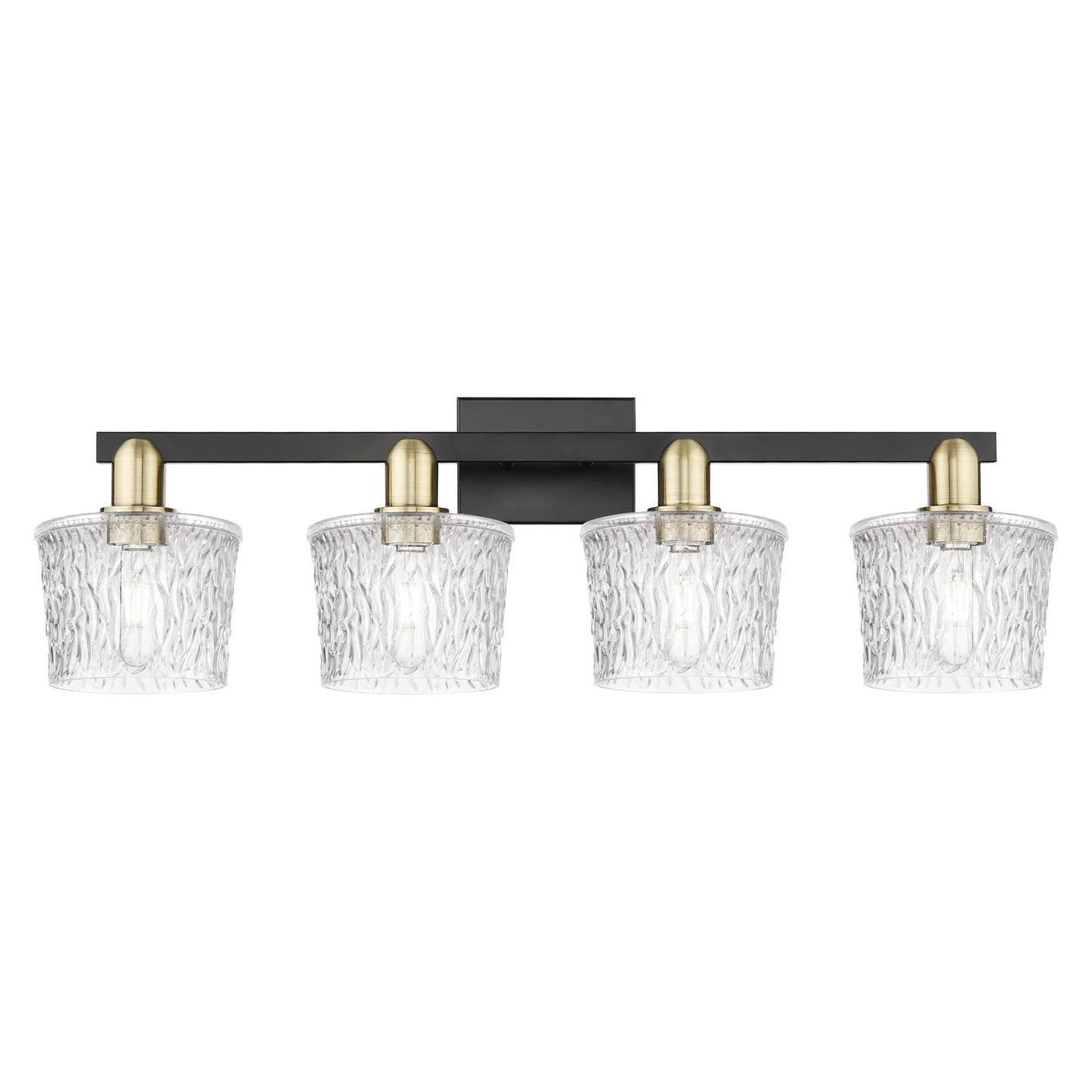Innovations Niagara 34in 4-Light Bath Vanity | Industrial Black Antique Brass and Clear Glass | Bathroom Vanity Light | Model 716-4W-BAB-G402