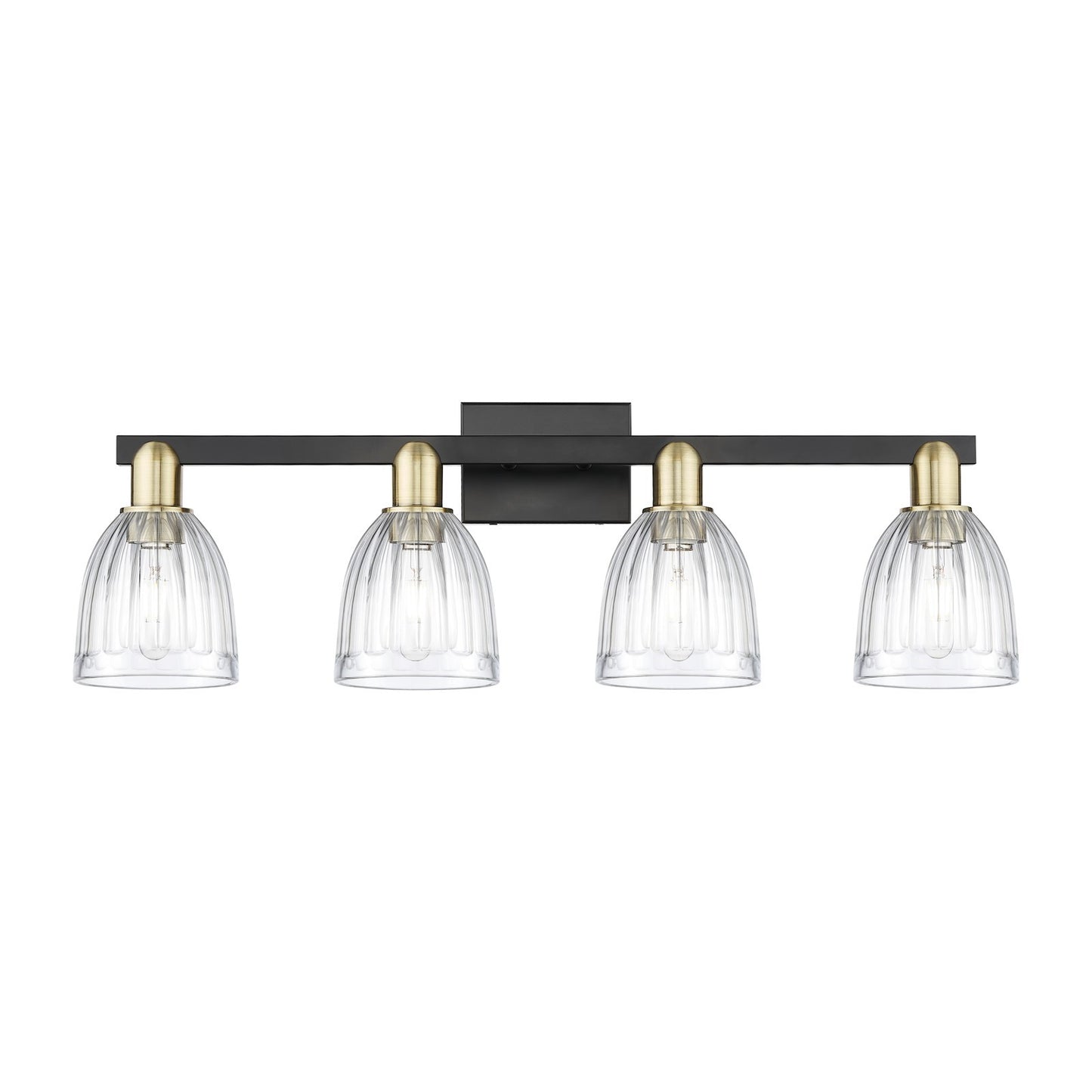 Innovations Brookfield 33in 4-Light Bath Vanity Light | Industrial Black Antique Brass and Clear Ribbed Glass | Bathroom Vanity | Model 716-4W-BAB-G442