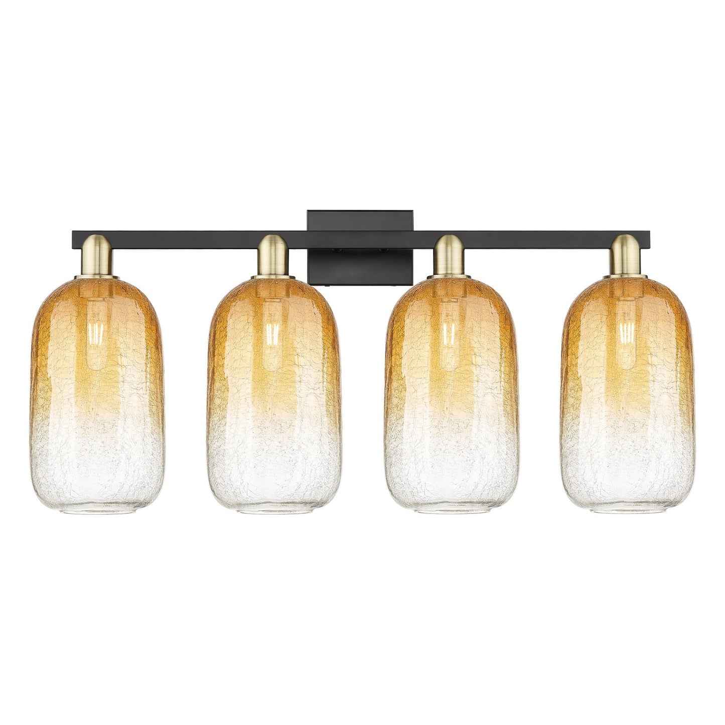 Innovations Brookhaven Cloche 34in 4-Light Bath Vanity Light | Industrial Black Antique Brass Steel and Amber Glass | Bathroom | Model 716-4W-BAB-G482-7AM
