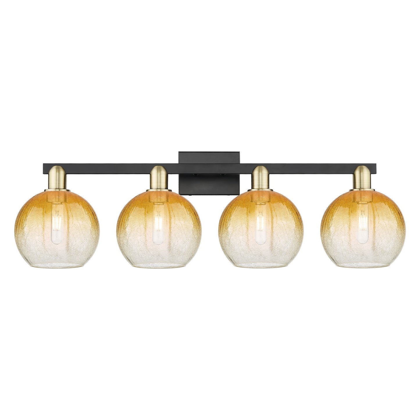 Innovations Brookhaven Globe 35in 4-Light Bath Vanity Light | Industrial Black Antique Brass and Amber Glass | Bathroom Vanity | Model 716-4W-BAB-G483-8AM