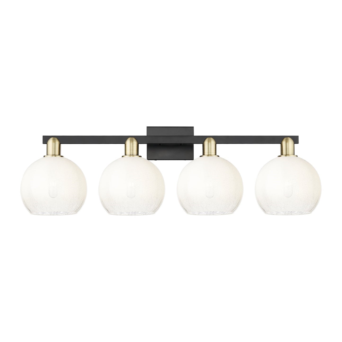 Innovations Brookhaven Globe 35in 4-Light Bath Vanity Light | Industrial Black Antique Brass and Opal Glass | Bathroom Vanity | Model 716-4W-BAB-G483-8OP