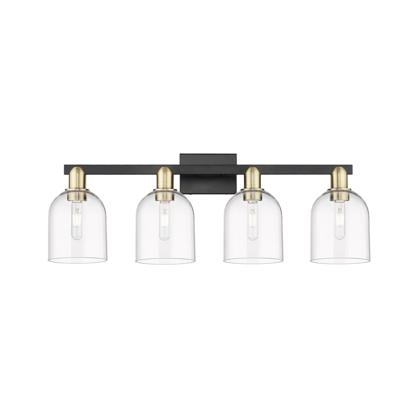 Innovations Bella 33in 4-Light Bath Vanity Light | Industrial Black Antique Brass and Clear Glass | Bathroom Vanity | Model 716-4W-BAB-G558-6CL