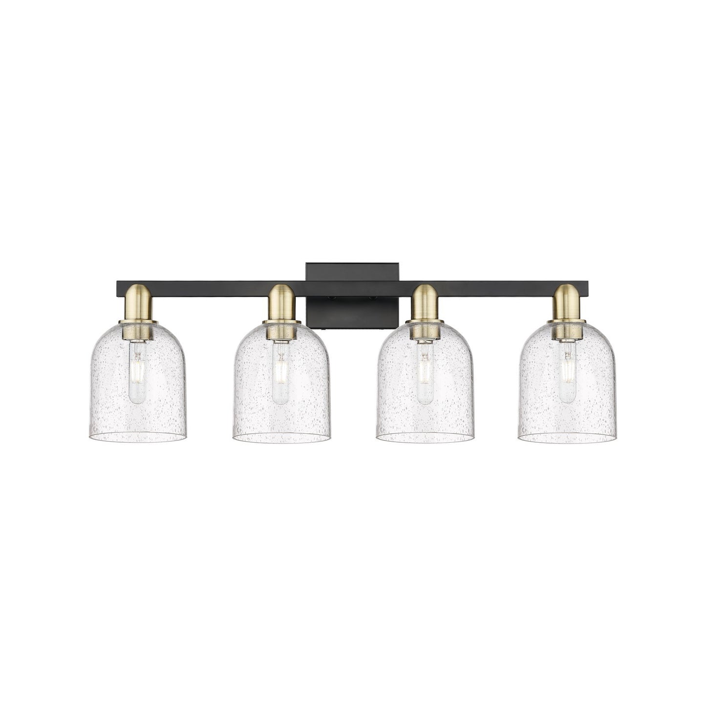 Innovations Bella 33in 4-Light Bath Vanity Light | Industrial Black Antique Brass and Seedy Glass | Bathroom Vanity | Model 716-4W-BAB-G558-6SDY