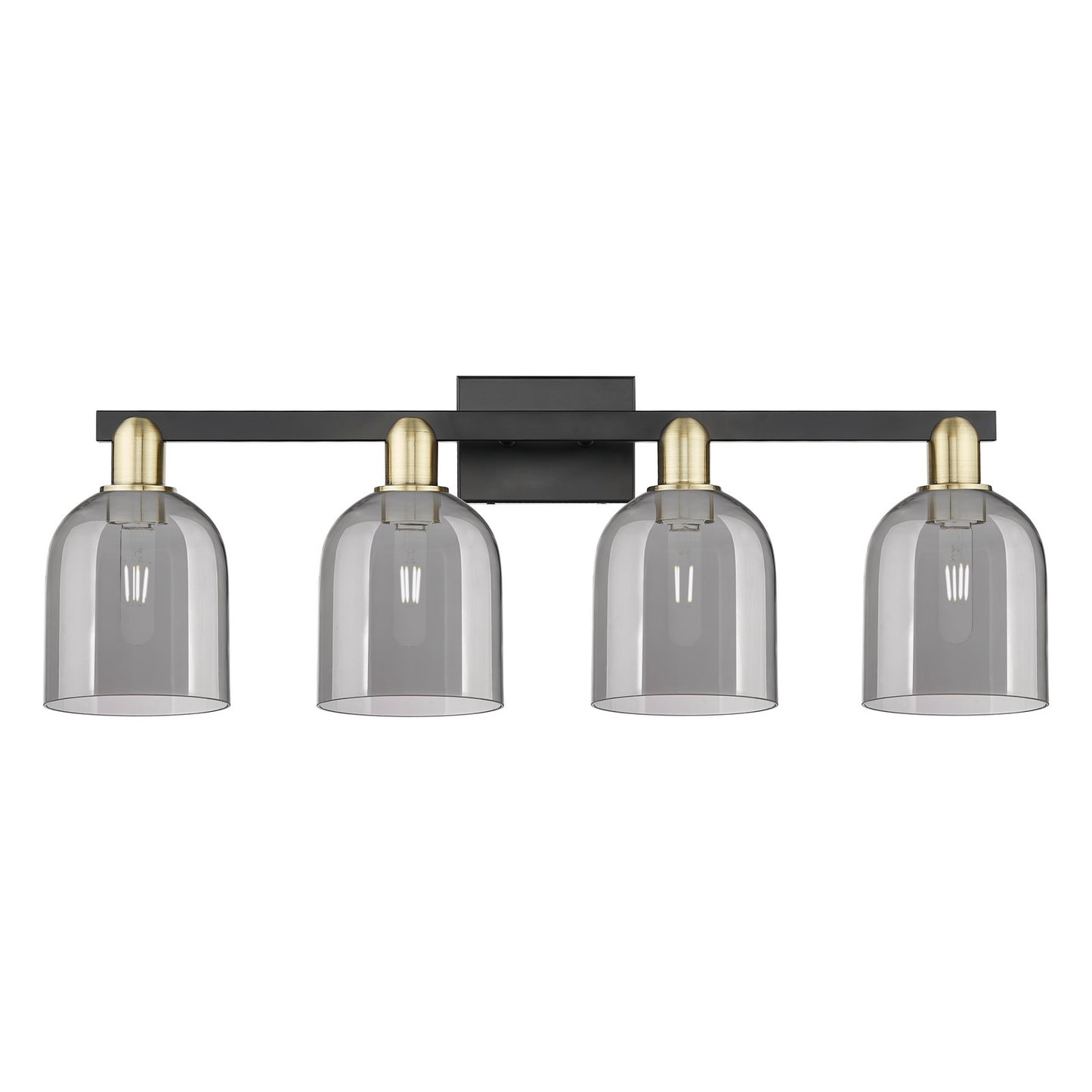 Innovations Bella 33in 4-Light Bath Vanity Light | Industrial Black Antique Brass and Light Smoke Glass | Bathroom Vanity | Model 716-4W-BAB-G558-6SM