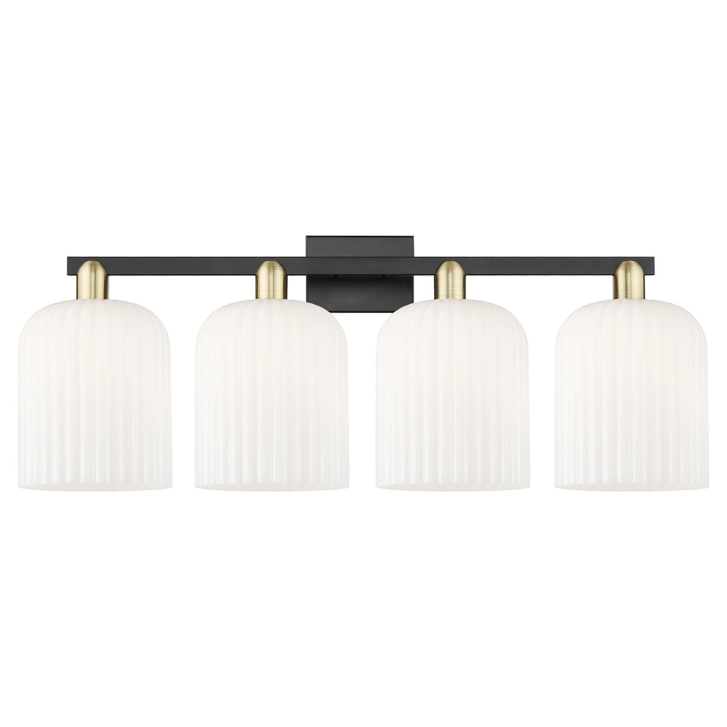 Innovations Bridal Veil 35in 4-Light Bath Vanity Light | Industrial Black Antique Brass and Gloss White Ribbed Glass | Model 716-4W-BAB-G559-8GWH