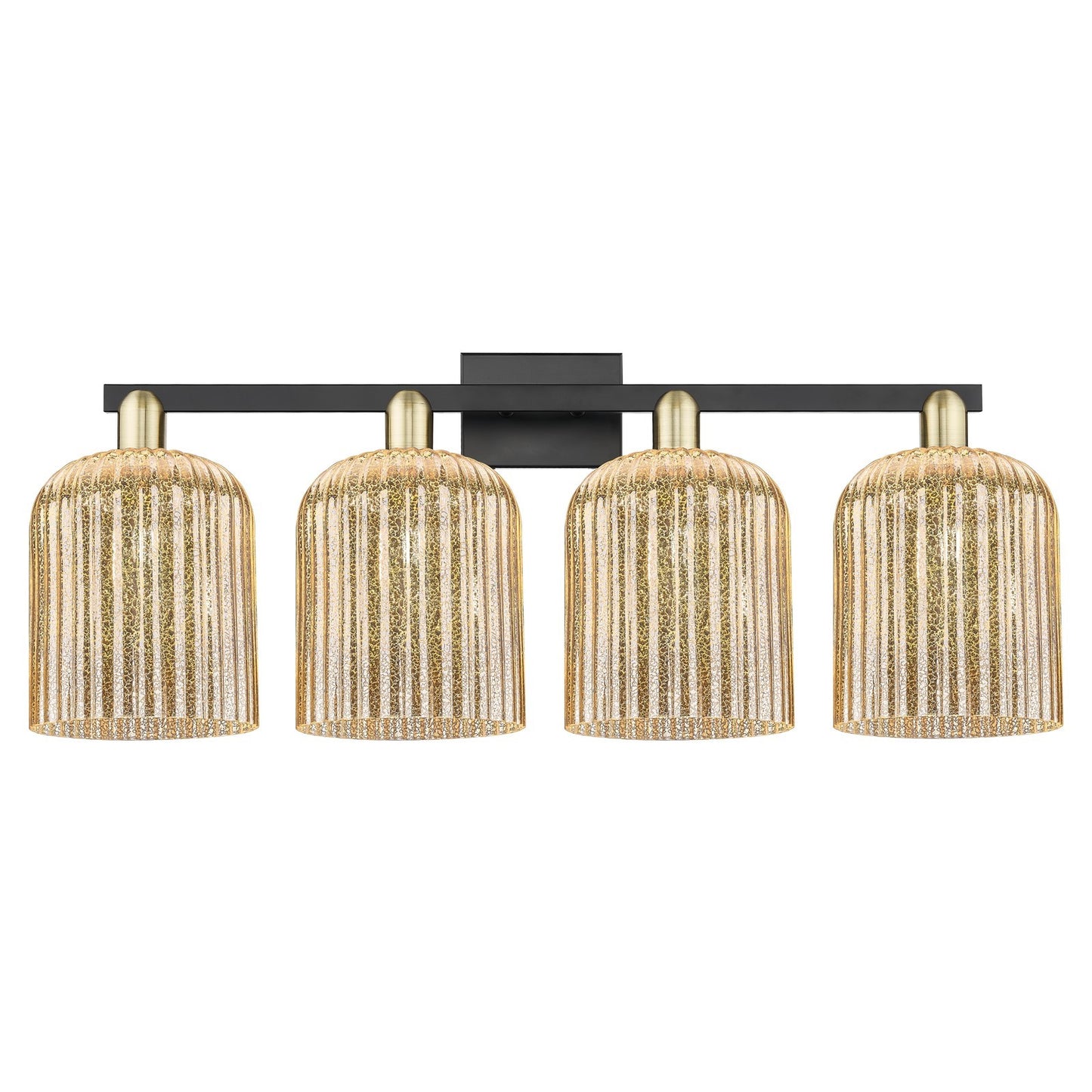Innovations Bridal Veil 35in 4-Light Bath Vanity Light | Industrial Black Antique Brass and Mercury Ribbed Glass | Bathroom | Model 716-4W-BAB-G559-8ME