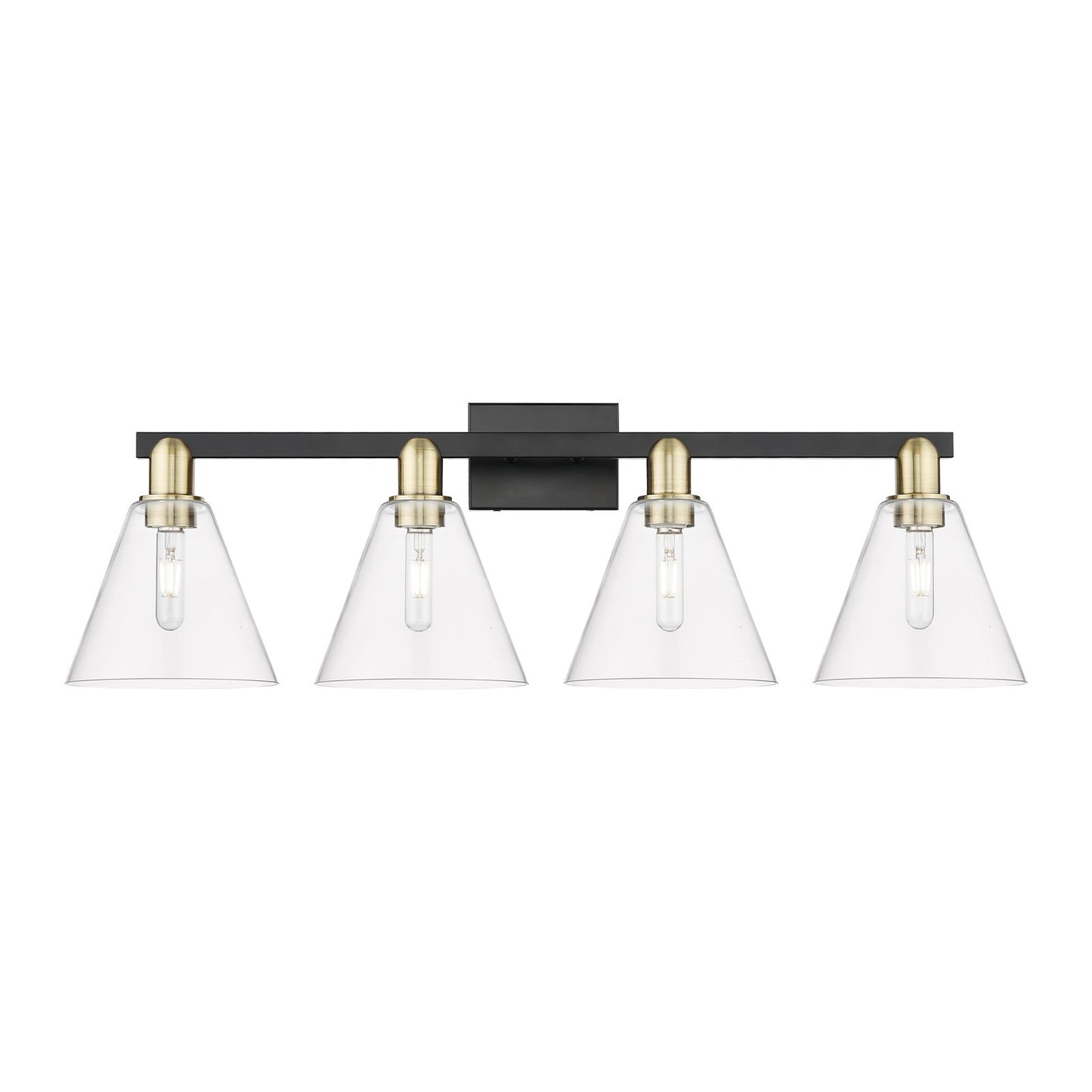 Innovations Berkshire Glass 35in 4-Light Bath Vanity Light | Industrial Black Antique Brass and Clear Glass | Bathroom Vanity | Model 716-4W-BAB-GBC-82