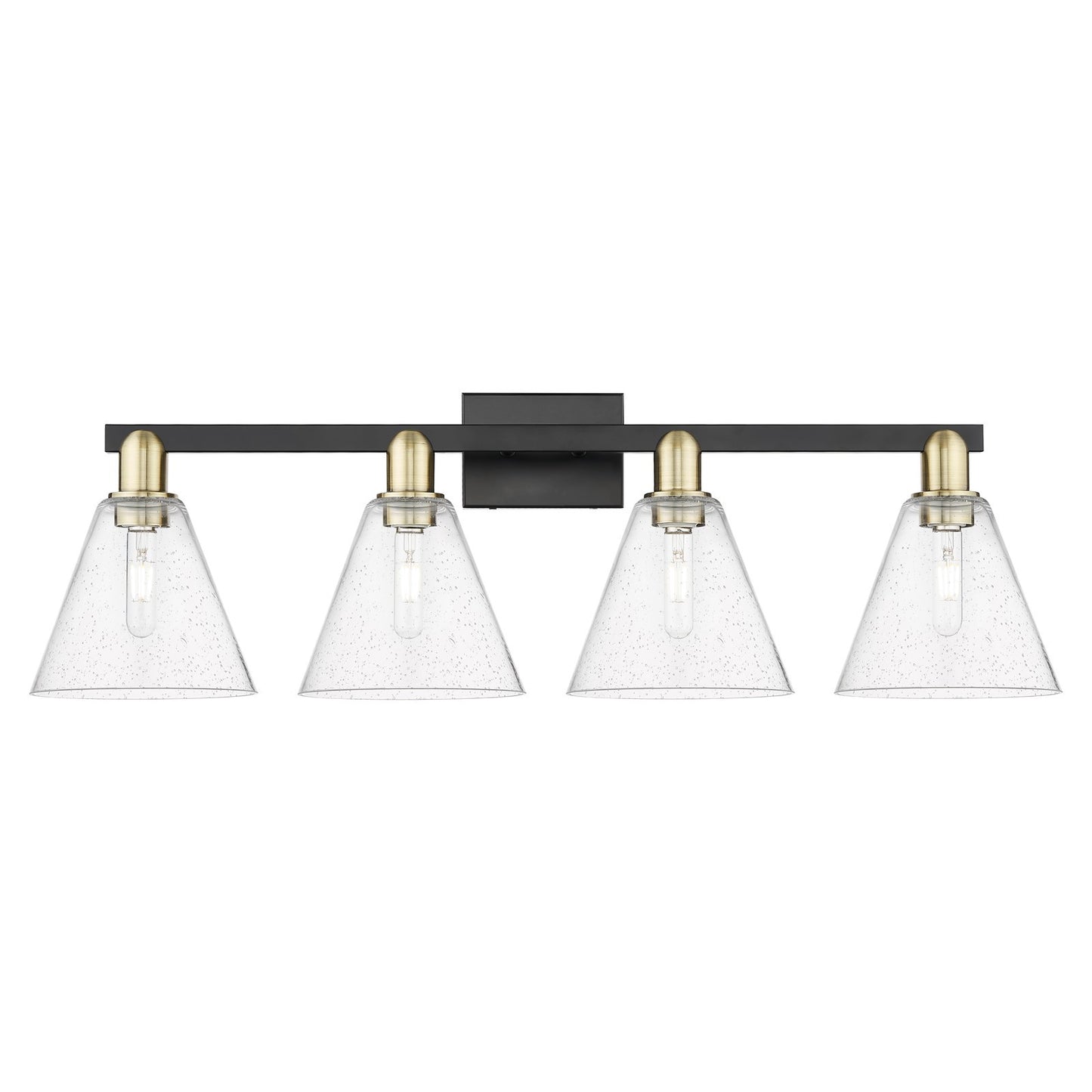 Innovations Berkshire Glass 35in 4-Light Bath Vanity Light | Industrial Black Antique Brass Steel and Seedy Glass | Bathroom | Model 716-4W-BAB-GBC-84