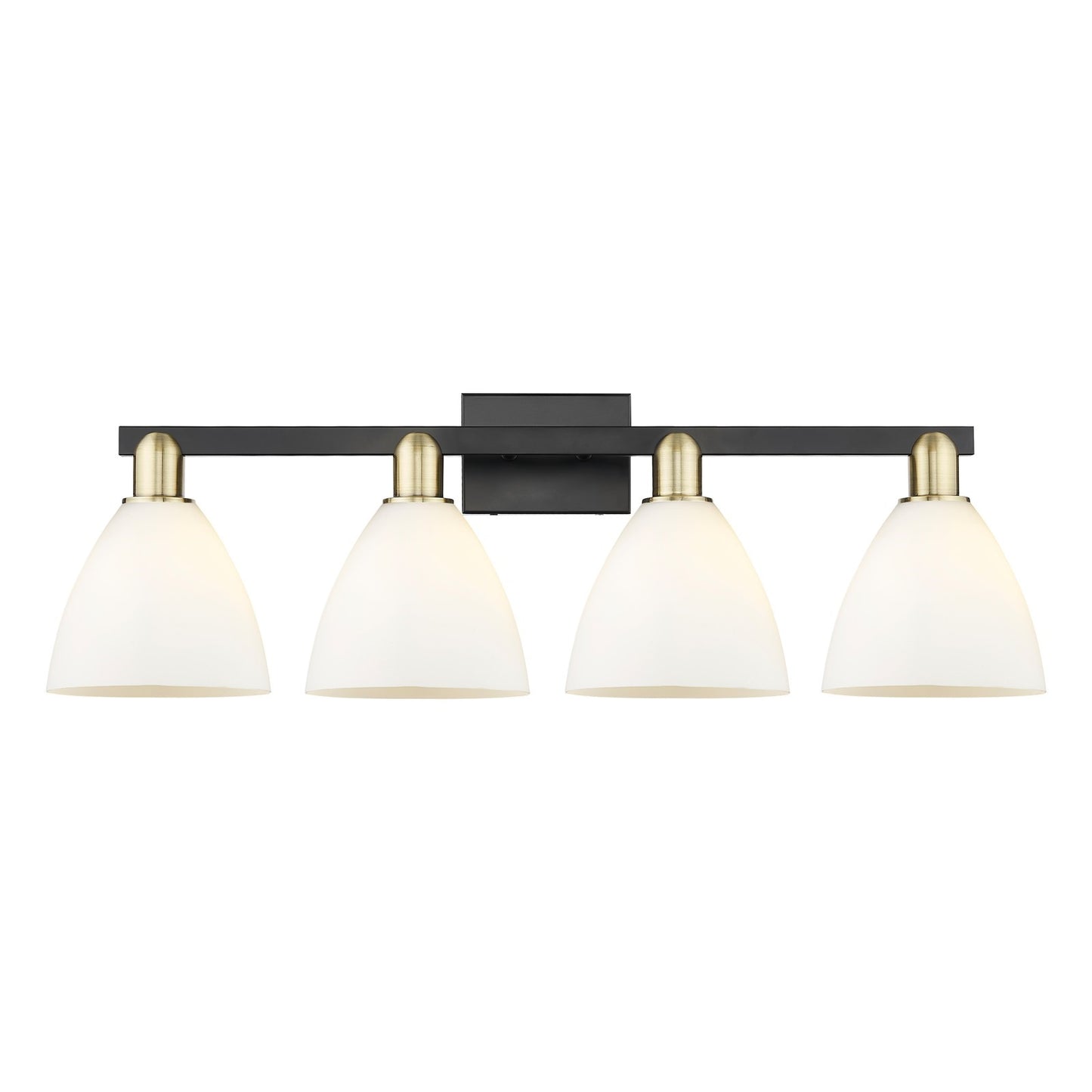 Innovations Bristol 35in 4-Light Bath Vanity Light | Industrial Black Antique Brass and Matte White Glass | Bathroom Vanity | Model 716-4W-BAB-GBD-751