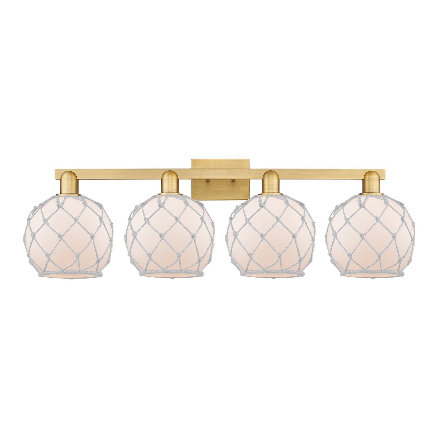 Innovations Farmhouse Rope 35in 4-Light Bath Vanity | Industrial Brushed Brass and White Frosted Glass with Rope | Bathroom & | Model 716-4W-BB-G121-8RW