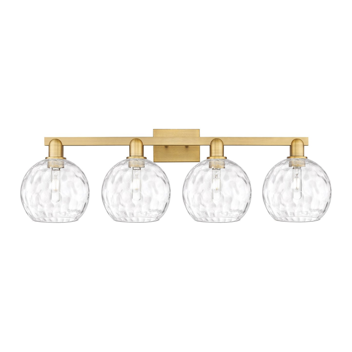 Innovations Athens Water Glass 35in 4-Light Bath Vanity | Industrial Brushed Brass and Clear Water Glass | Bathroom Vanity | Model 716-4W-BB-G1215-8