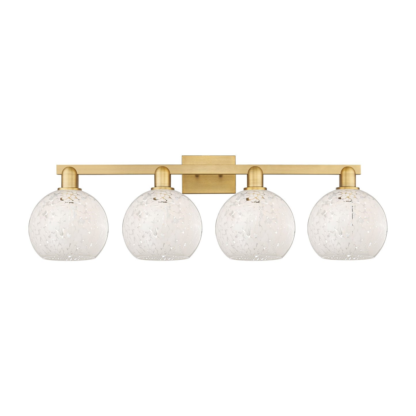 Innovations White Mouchette 35in 4-Light Bath Vanity | Industrial Brushed Brass and White Glass | Bathroom & Powder Room | Model 716-4W-BB-G1216-8WM