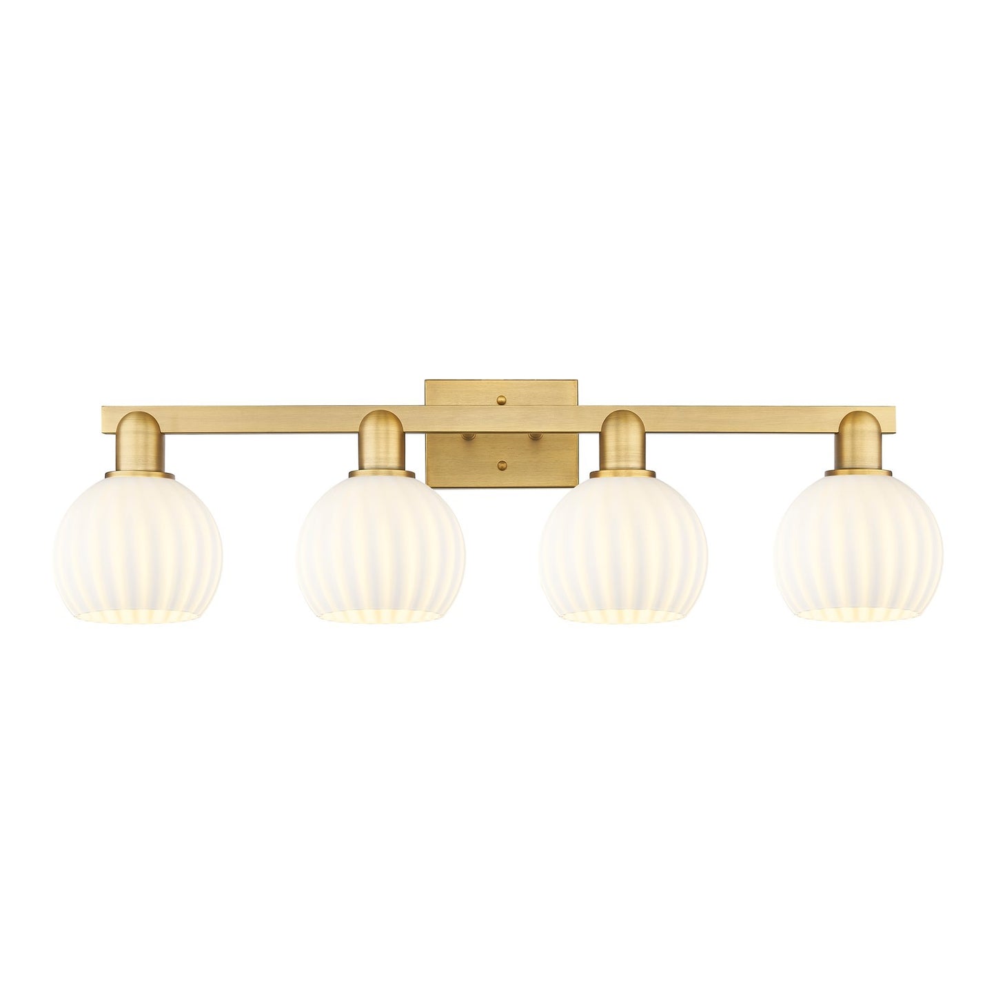 Innovations Arcadia 33in 4-Light Bath Vanity Light | Industrial Brushed Brass and White Venetian Glass | Bathroom Vanity | Model 716-4W-BB-G1217-6WV