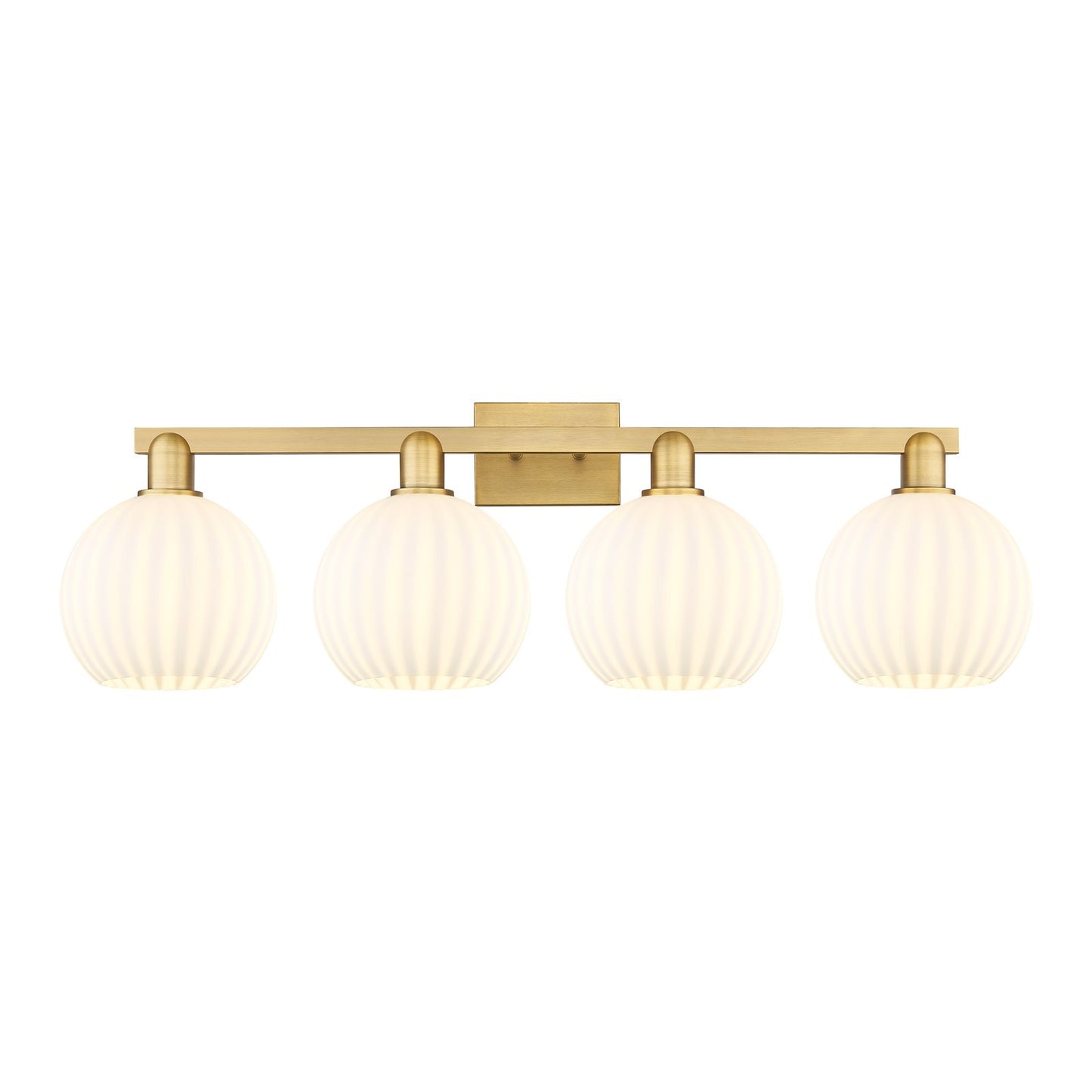 Innovations Lighting White Venetian 35in 4-Light Bath Vanity | Industrial Brushed Brass and White Venetian Glass | Bathroom | Model 716-4W-BB-G1217-8WV