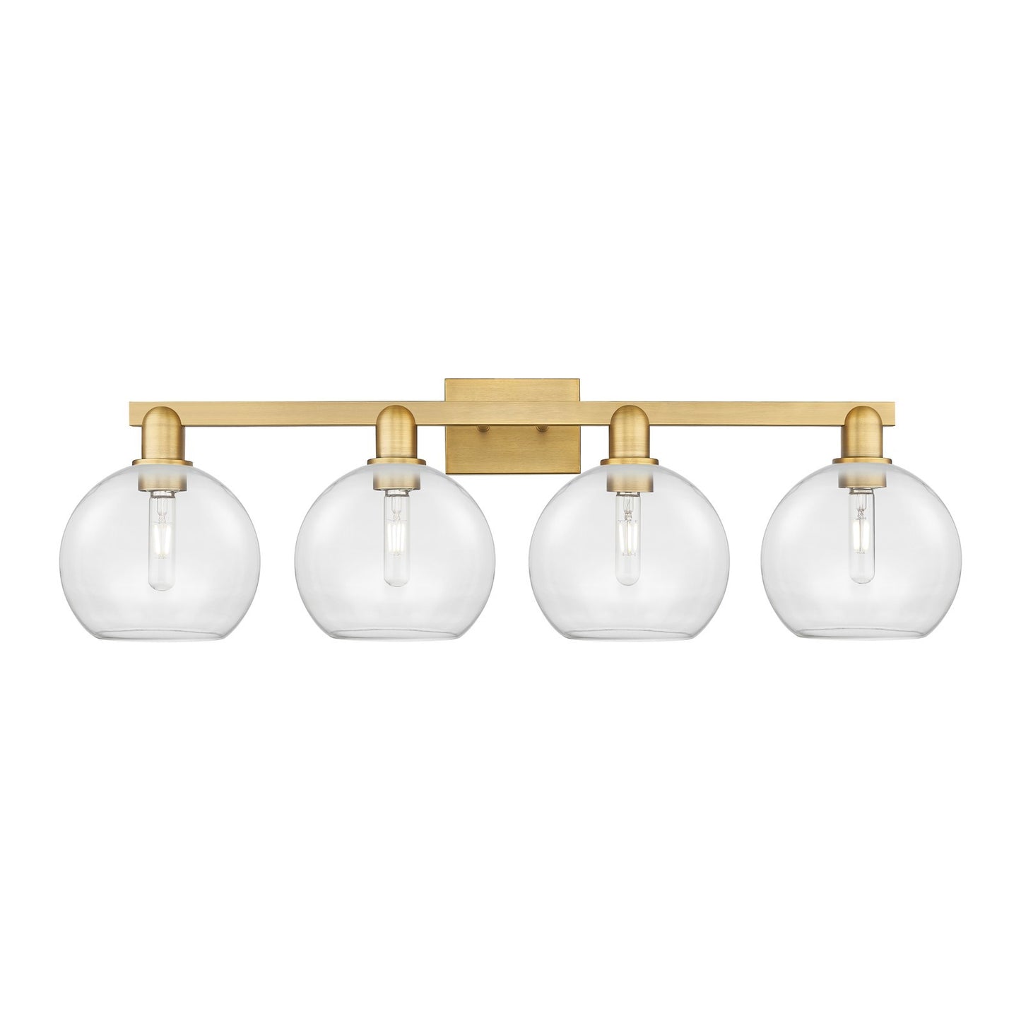 Innovations Athens 35in 4-Light Bath Vanity Light | Industrial Brushed Brass Steel and Clear Glass | Bathroom Vanity | Model 716-4W-BB-G122-8