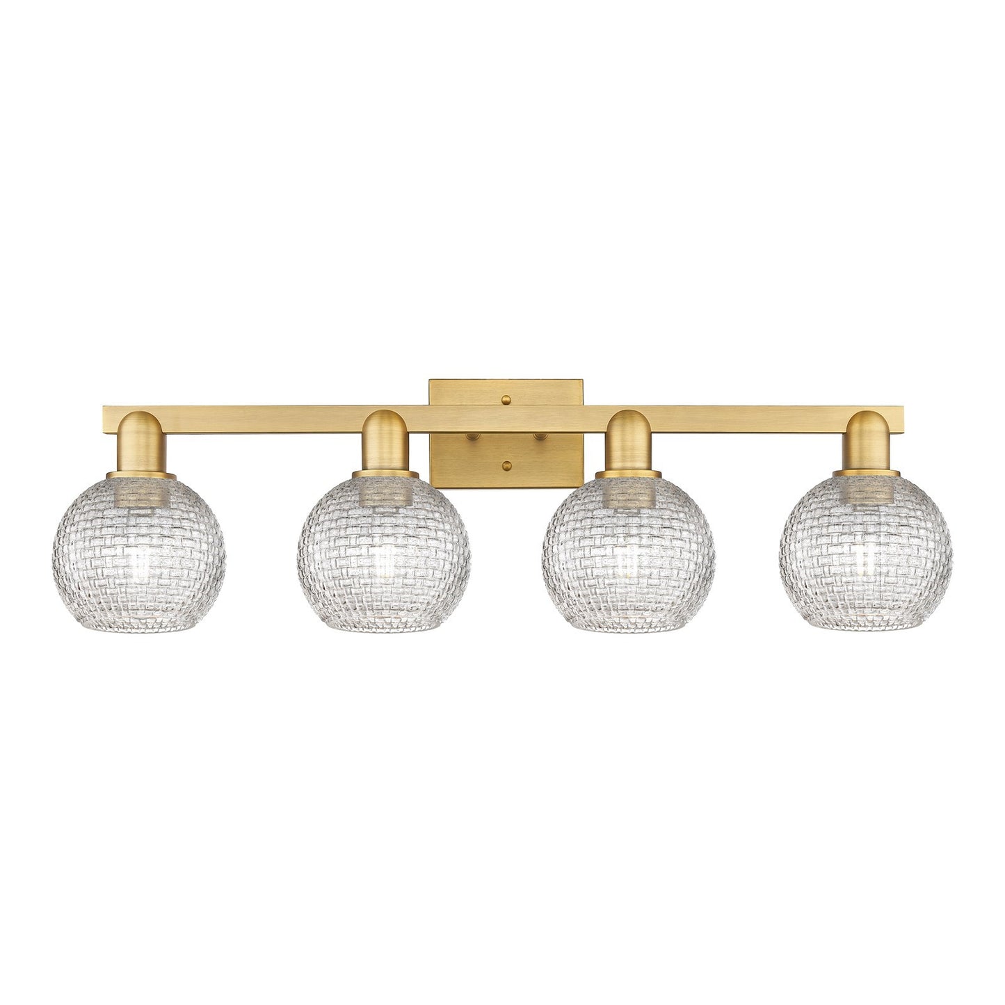 Innovations Athens 33in 4-Light Bath Vanity | Industrial Brushed Brass and Clear Basket Weave Glass | Bathroom Vanity Light | Model 716-4W-BB-G122C-6CL