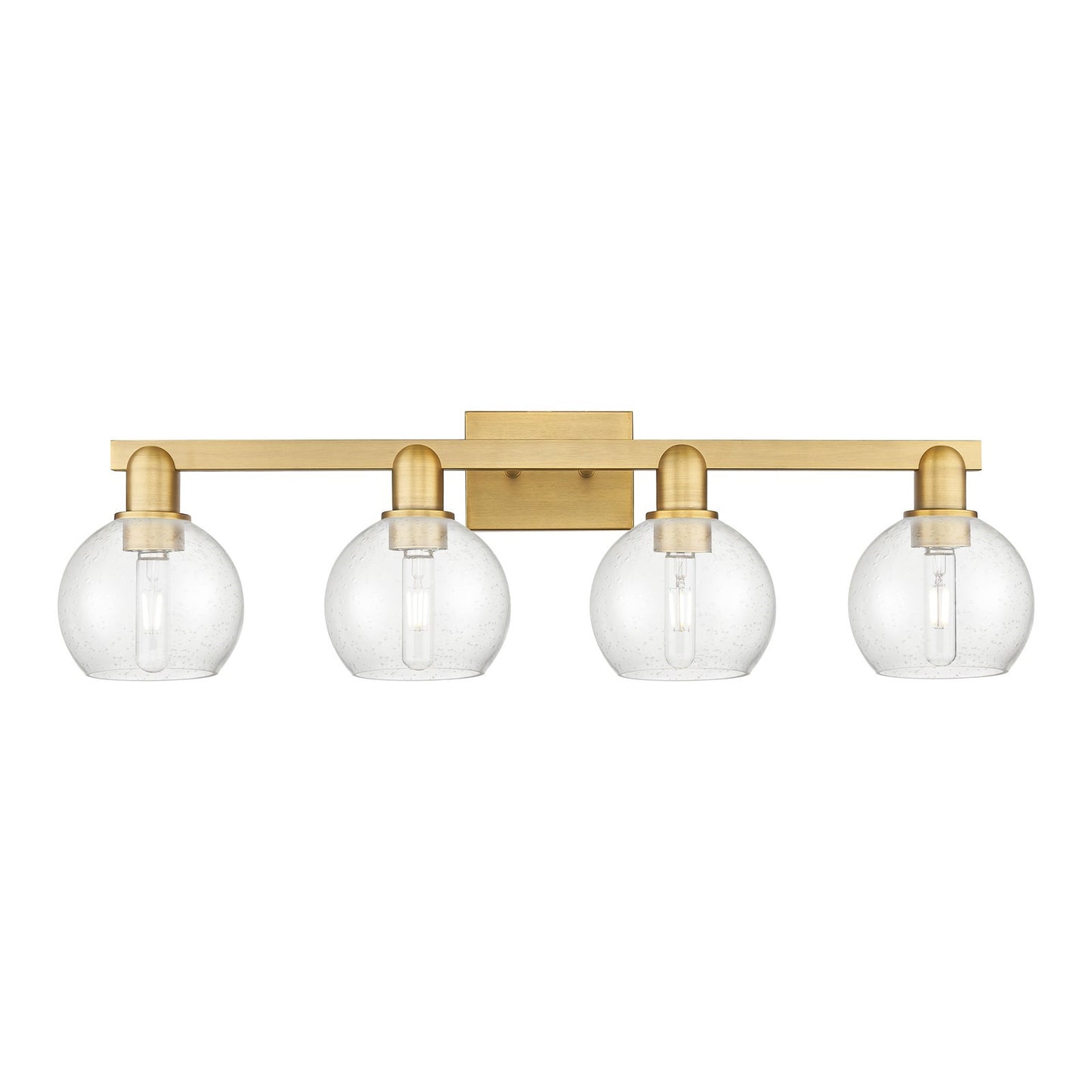 Innovations Athens 33in 4-Light Bath Vanity Light | Industrial Brushed Brass Steel and Seedy Glass | Bathroom Vanity | Model 716-4W-BB-G124-6