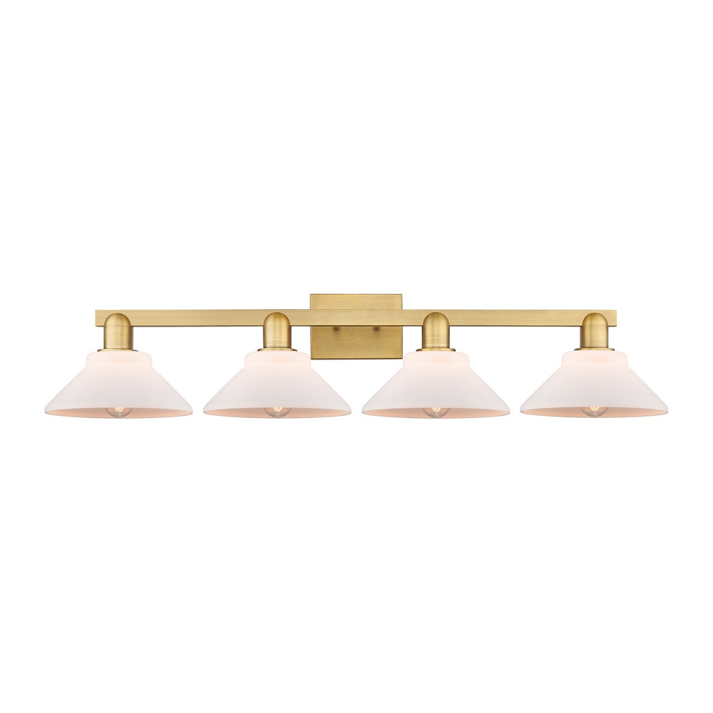 Innovations Orwell 35in 4-Light Bath Vanity Light | Industrial Brushed Brass and Matte White Glass | Bathroom Vanity & Powder Room | Model 716-4W-BB-G131