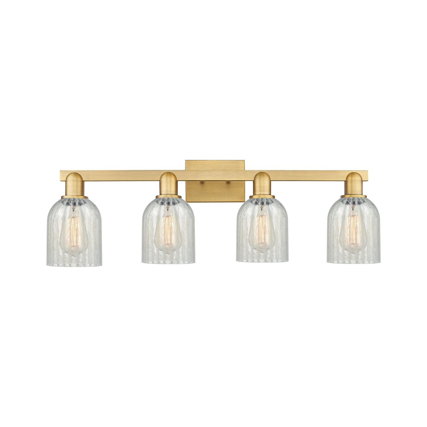 Innovations Caledonia 32in 4-Light Bath Vanity Light | Industrial Brushed Brass and Mouchette Glass | Bathroom Vanity | Model 716-4W-BB-G2511