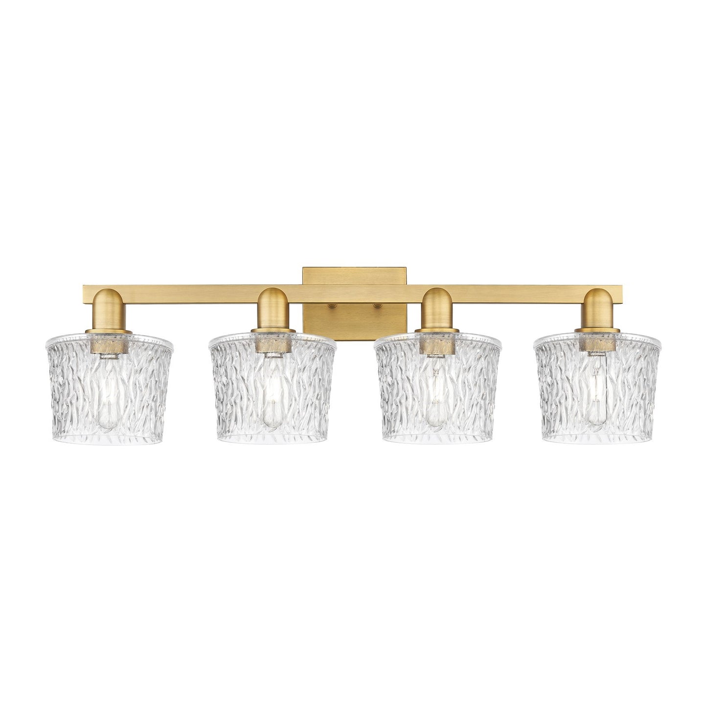 Innovations Niagara 34in 4-Light Bath Vanity Light | Industrial Brushed Brass Steel and Clear Glass | Bathroom Vanity | Model 716-4W-BB-G402