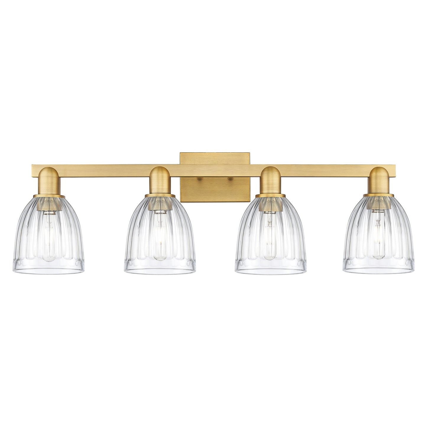 Innovations Brookfield 33in 4-Light Bath Vanity | Industrial Brushed Brass Steel and Clear Ribbed Glass | Bathroom Vanity Light | Model 716-4W-BB-G442