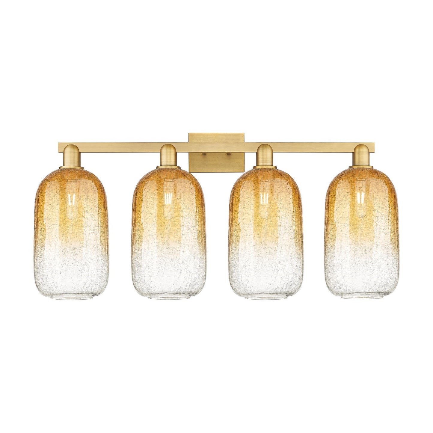 Innovations Brookhaven Cloche 34in 4-Light Bath Vanity | Industrial Brushed Brass Steel and Amber Glass | Bathroom Vanity Light | Model 716-4W-BB-G482-7AM
