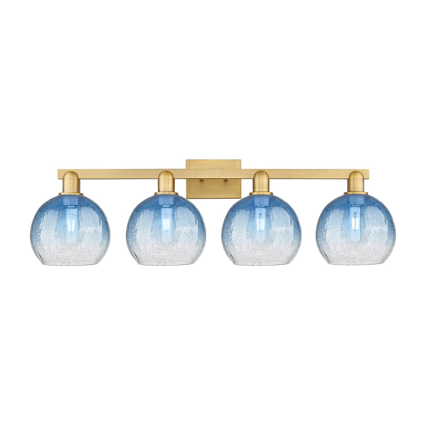 Innovations Brookhaven Globe 35in 4-Light Bath Vanity Light | Industrial Brushed Brass and Sapphire Blue Glass | Kitchen & | Model 716-4W-BB-G483-8SB