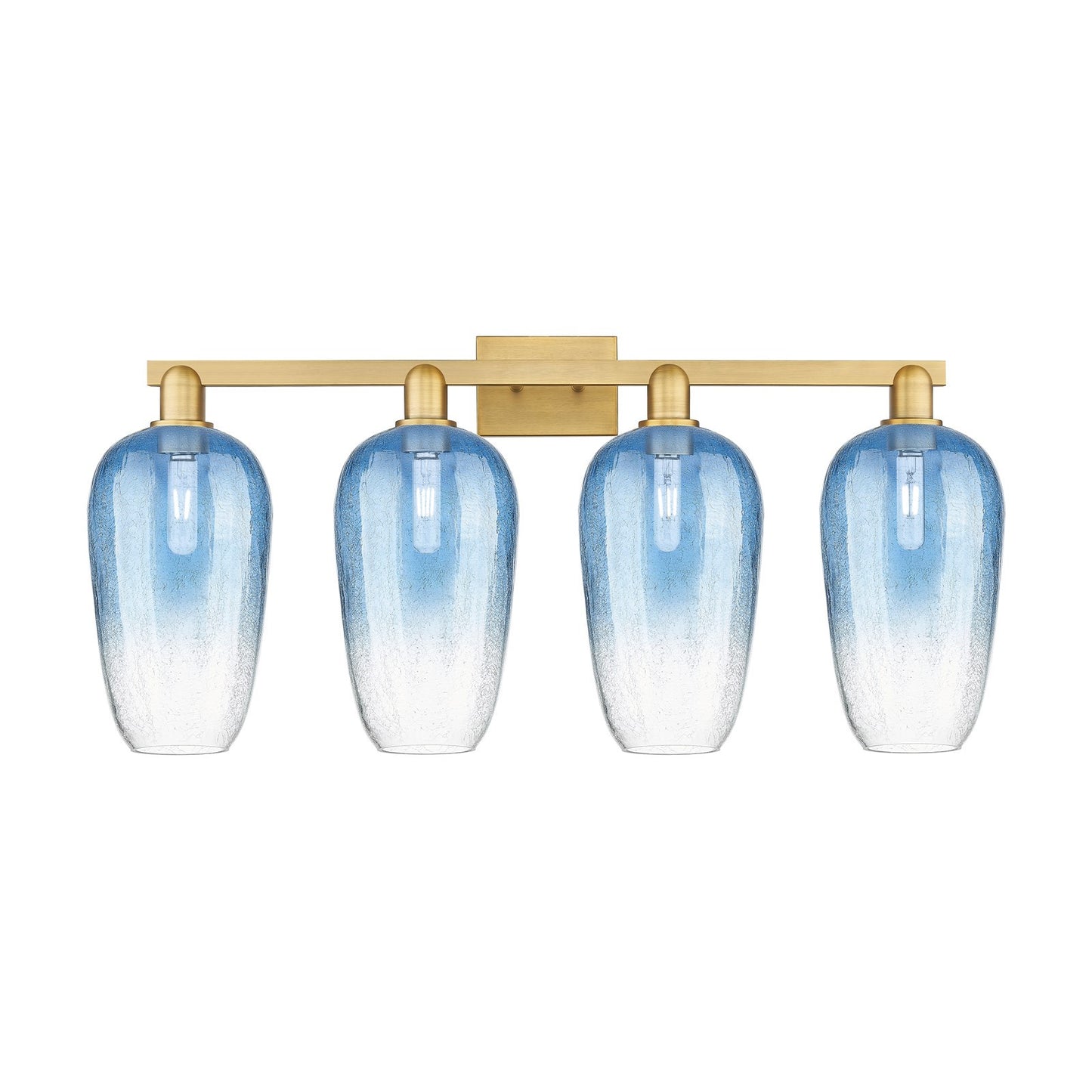Innovations Brookhaven Flute 34in 4-Light Bath Vanity Light | Industrial Brushed Brass Steel and Sapphire Blue Glass | Bathroom | Model 716-4W-BB-G484-7SB