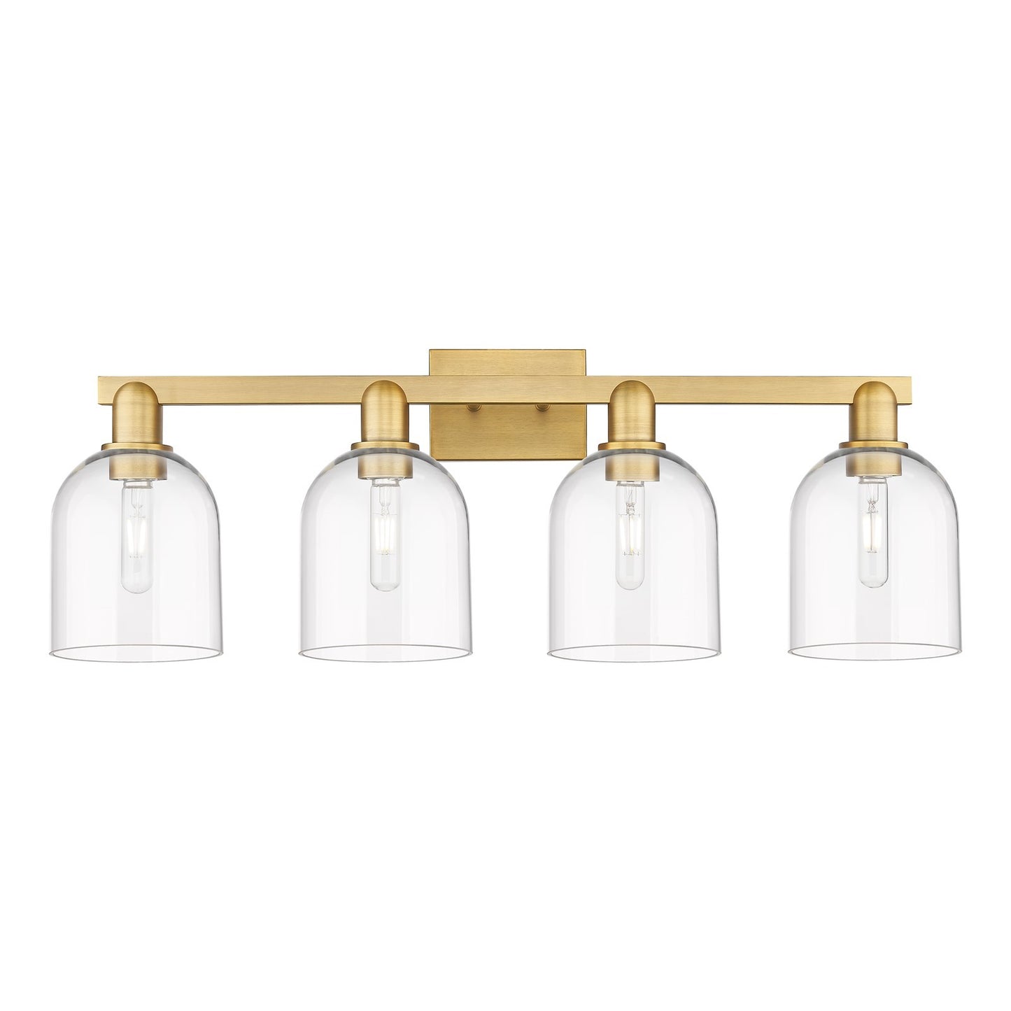 Innovations Bella 33in 4-Light Bath Vanity Light | Industrial Brushed Brass Steel and Clear Glass | Bathroom Vanity | Model 716-4W-BB-G558-6CL