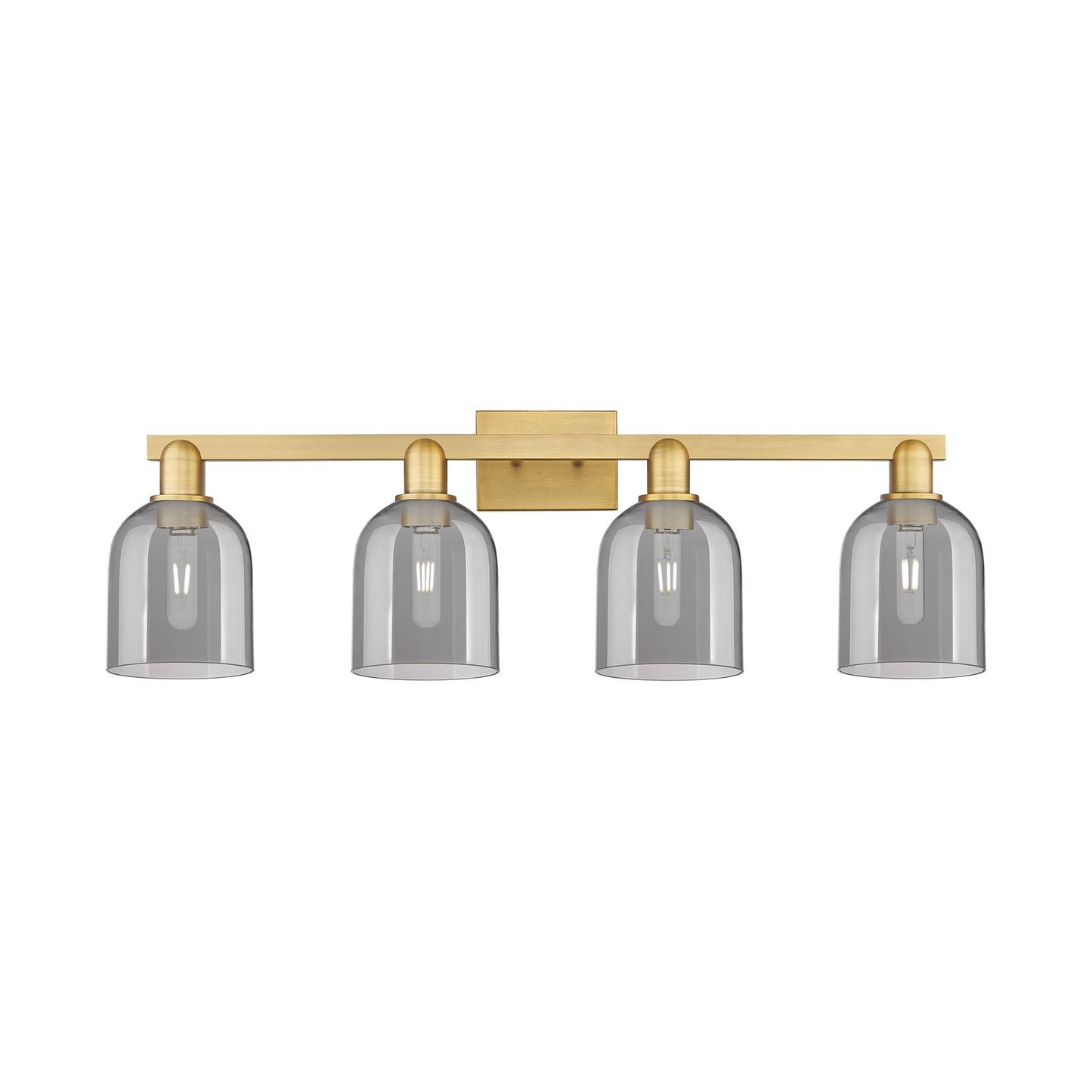 Innovations Bella 33in 4-Light Bath Vanity Light | Brushed Brass Steel and Light Smoke Glass | Bathroom Vanity | 32.5 x 11.25 in | Model 716-4W-BB-G558-6SM