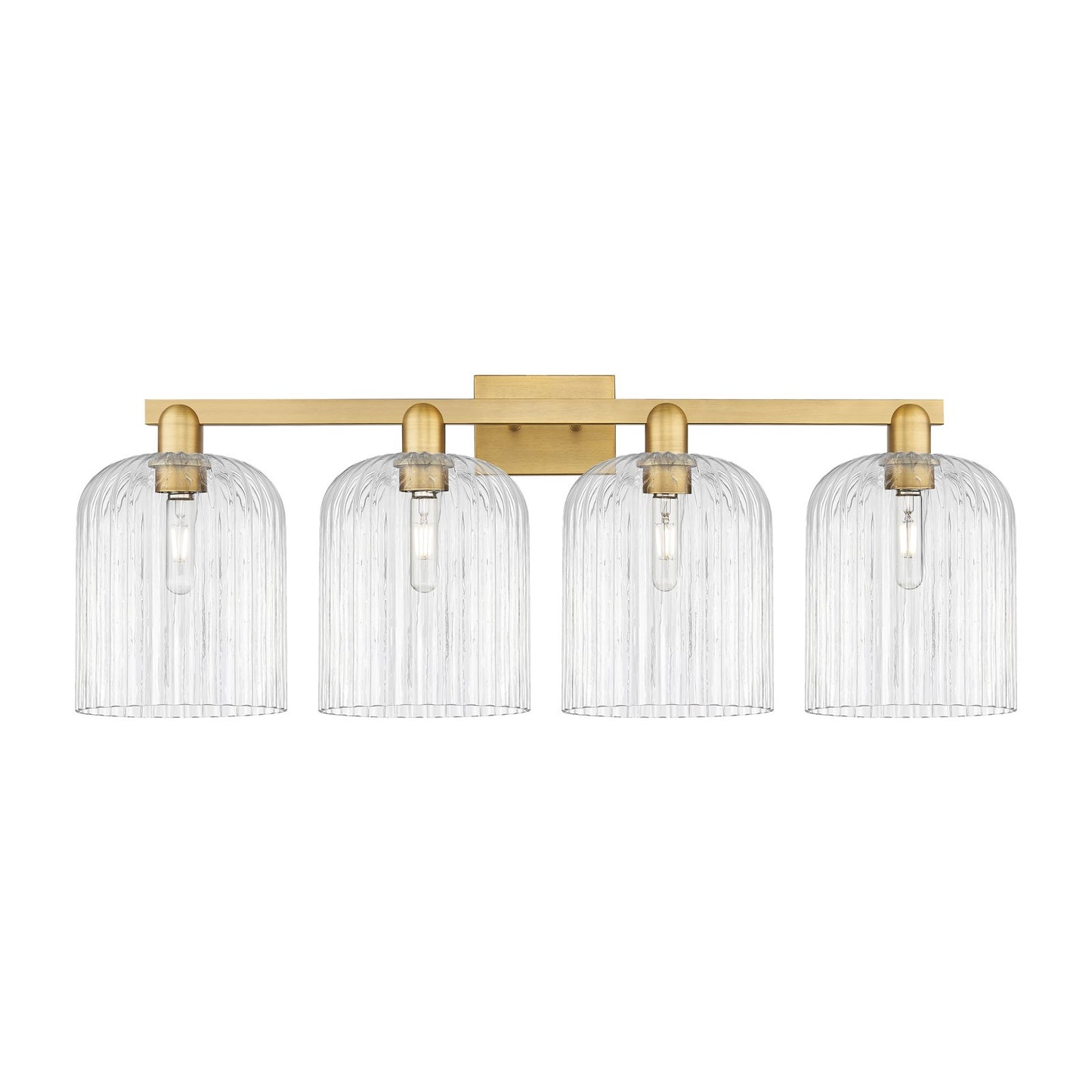 Innovations Bridal Veil 35in 4-Light Bath Vanity | Industrial Brushed Brass Steel and Clear Ribbed Glass | Bathroom & Powder | Model 716-4W-BB-G559-8CL