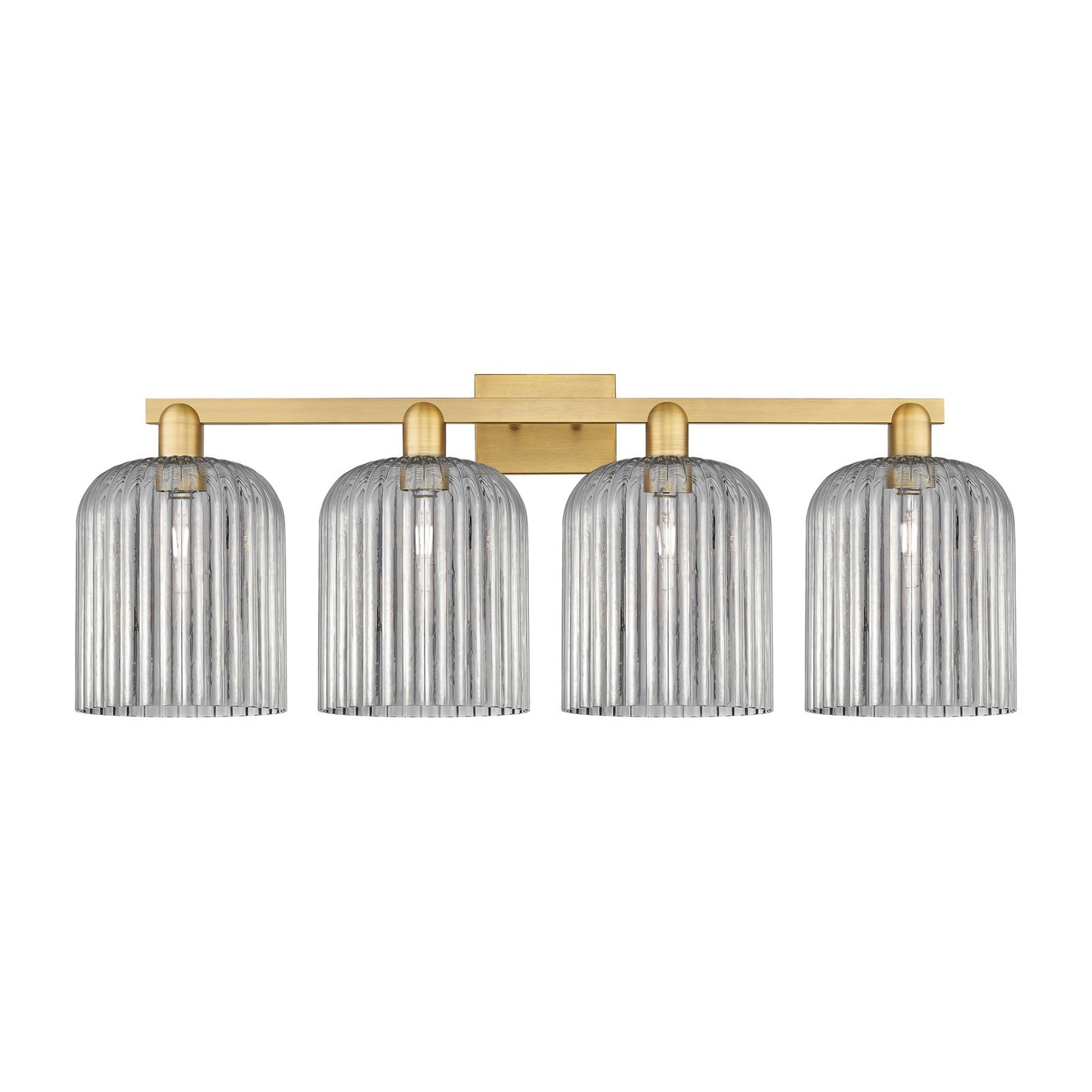 Innovations Bridal Veil 35in 4-Light Bath Vanity | Industrial Brushed Brass and Light Smoke Ribbed Glass | Bathroom Vanity | Model 716-4W-BB-G559-8SM
