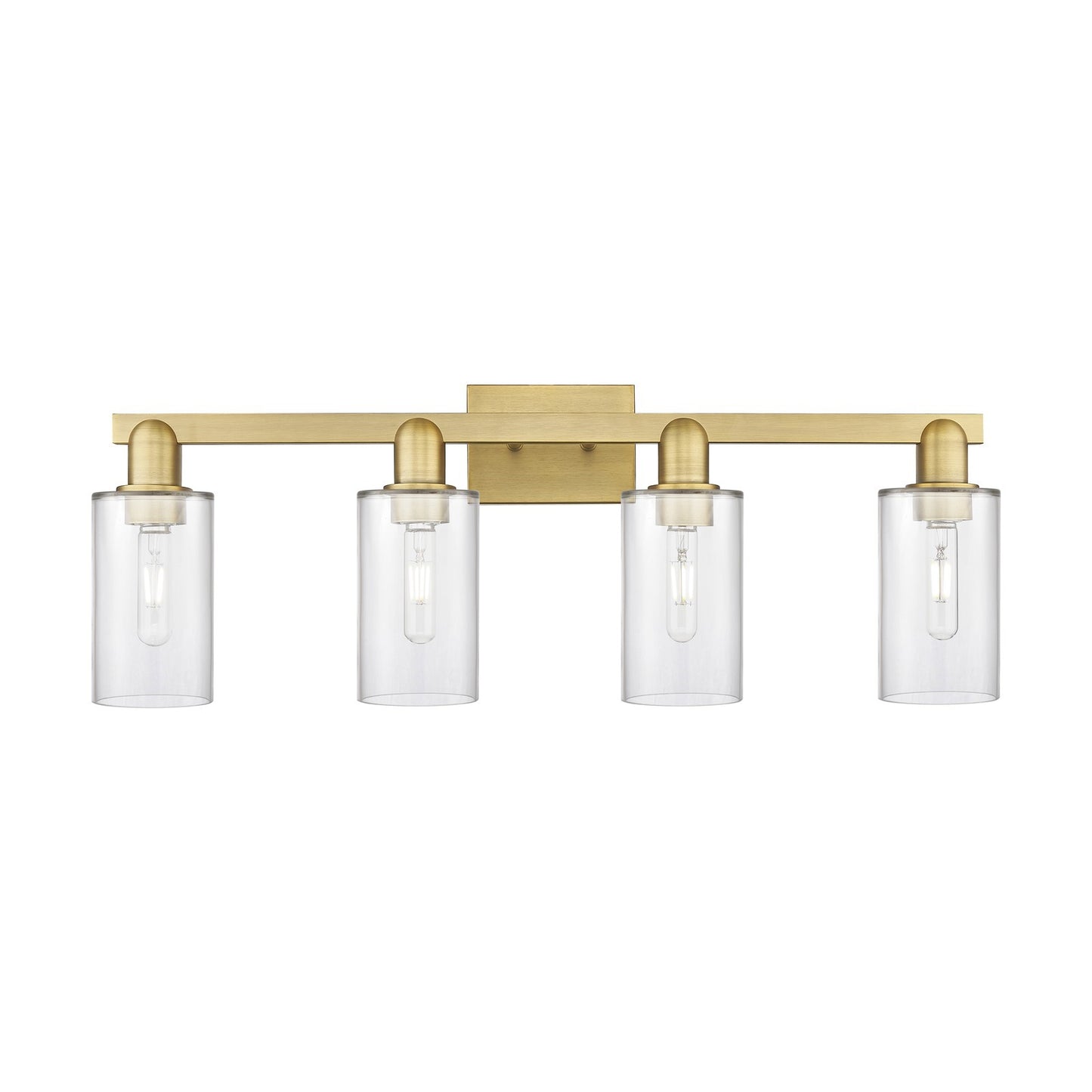 Innovations Clymer 31in 4-Light Bath Vanity Light | Industrial Brushed Brass and Clear Glass | Bathroom Vanity | Model 716-4W-BB-G802