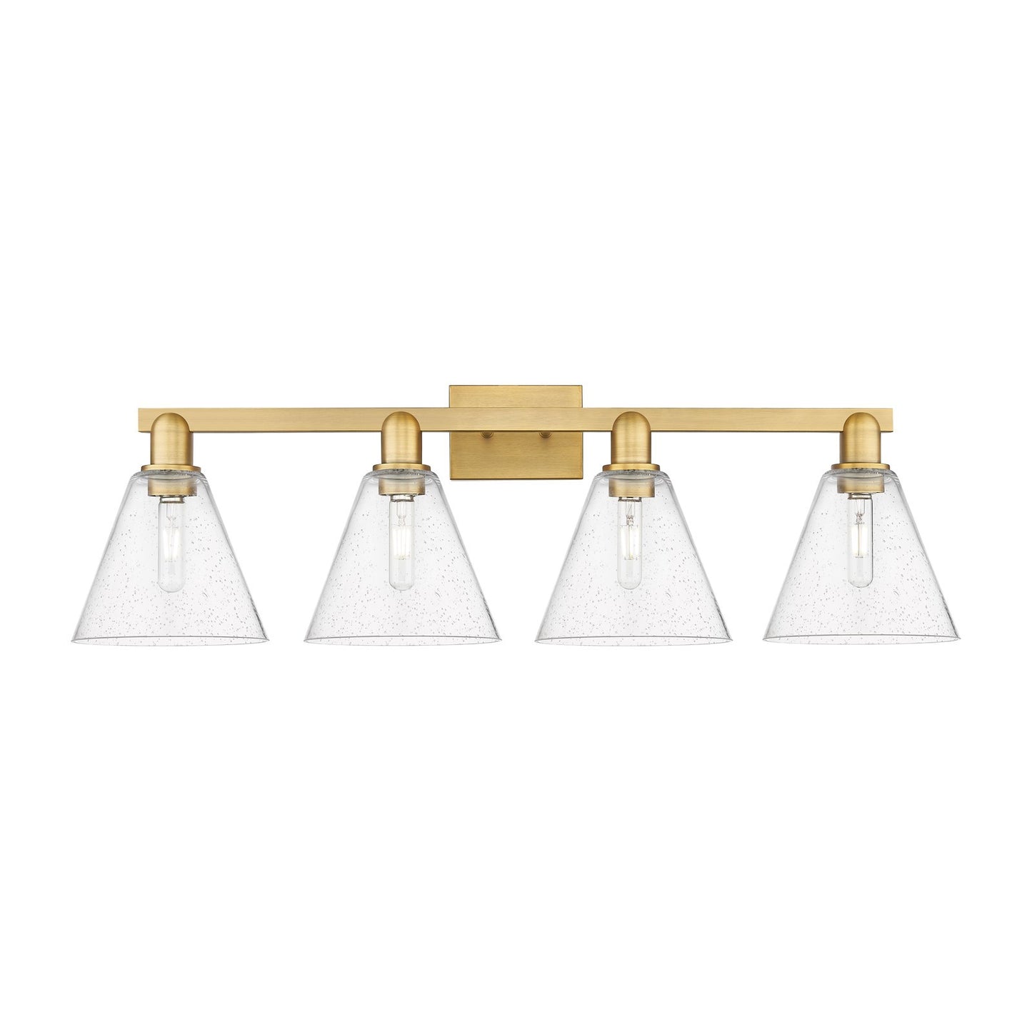 Innovations Berkshire Glass 35in 4-Light Bath Vanity | Industrial Brushed Brass Steel and Seedy Glass | Bathroom Vanity Light | Model 716-4W-BB-GBC-84
