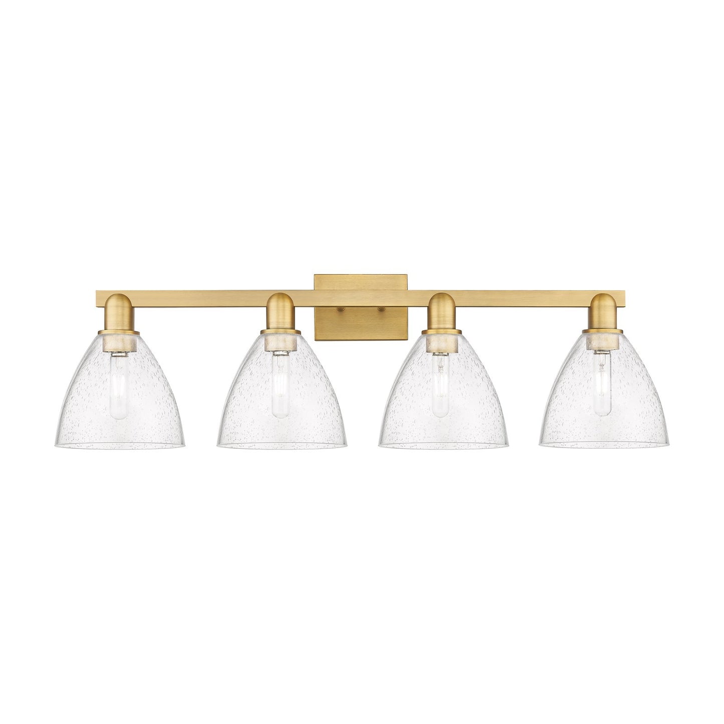 Innovations Bristol 35in 4-Light Bath Vanity Light | Industrial Brushed Brass Steel and Seedy Glass | Bathroom Vanity | Model 716-4W-BB-GBD-754