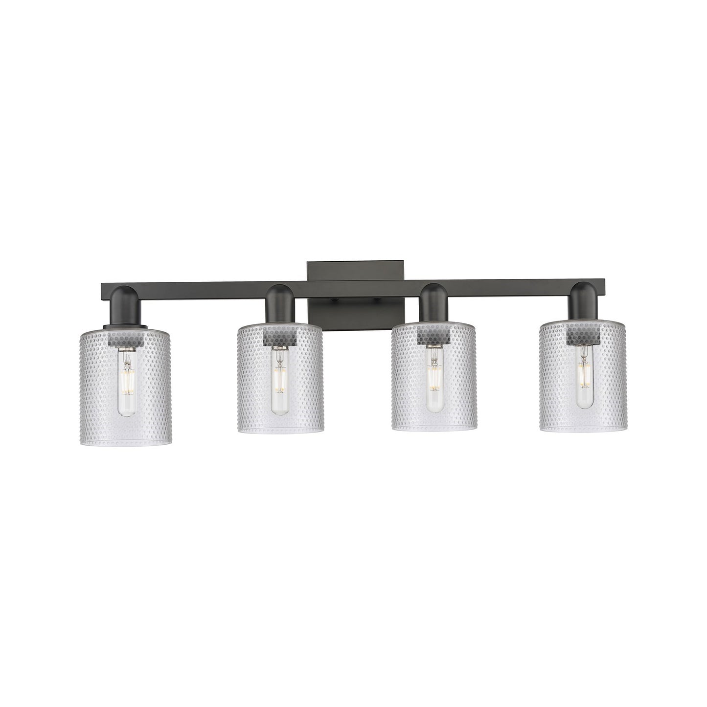 Innovations Cobbleskill 32in 4-Light Bath Vanity Light | Industrial Matte Black Steel and Clear Glass | Bathroom Vanity | Model 716-4W-BK-G112