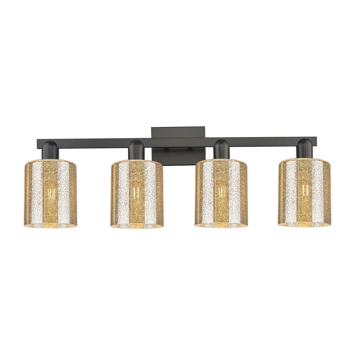 Innovations Cobbleskill 32in 4-Light Bath Vanity Light | Industrial Matte Black Steel and Mercury Glass | Bathroom Vanity | Model 716-4W-BK-G116
