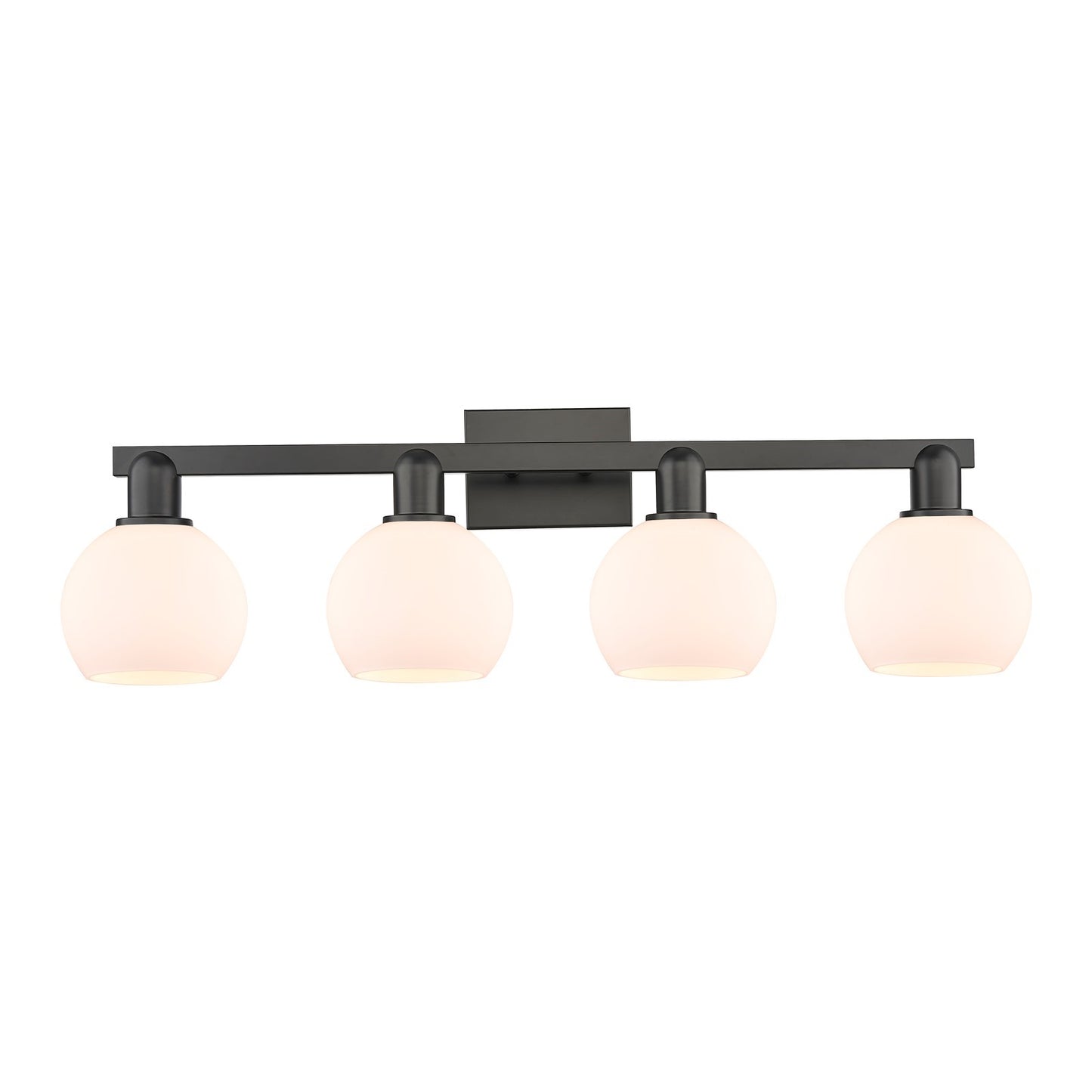 Innovations Athens 33in 4-Light Bath Vanity Light | Industrial Matte Black Steel and Matte White Glass | Bathroom Vanity | Model 716-4W-BK-G121-6