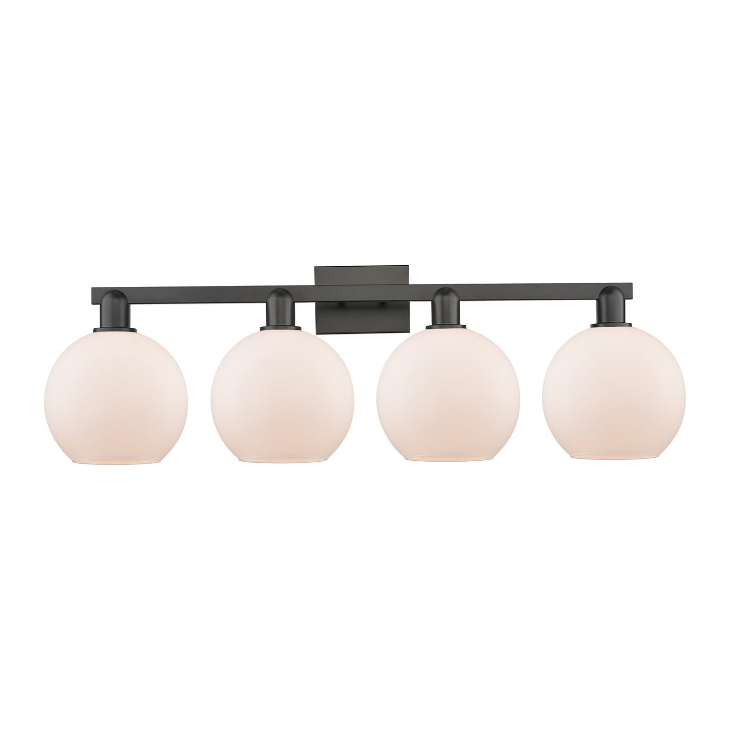 Innovations Athens 35in 4-Light Bath Vanity Light | Industrial Matte Black Steel and Matte White Glass | Bathroom Vanity | Model 716-4W-BK-G121-8