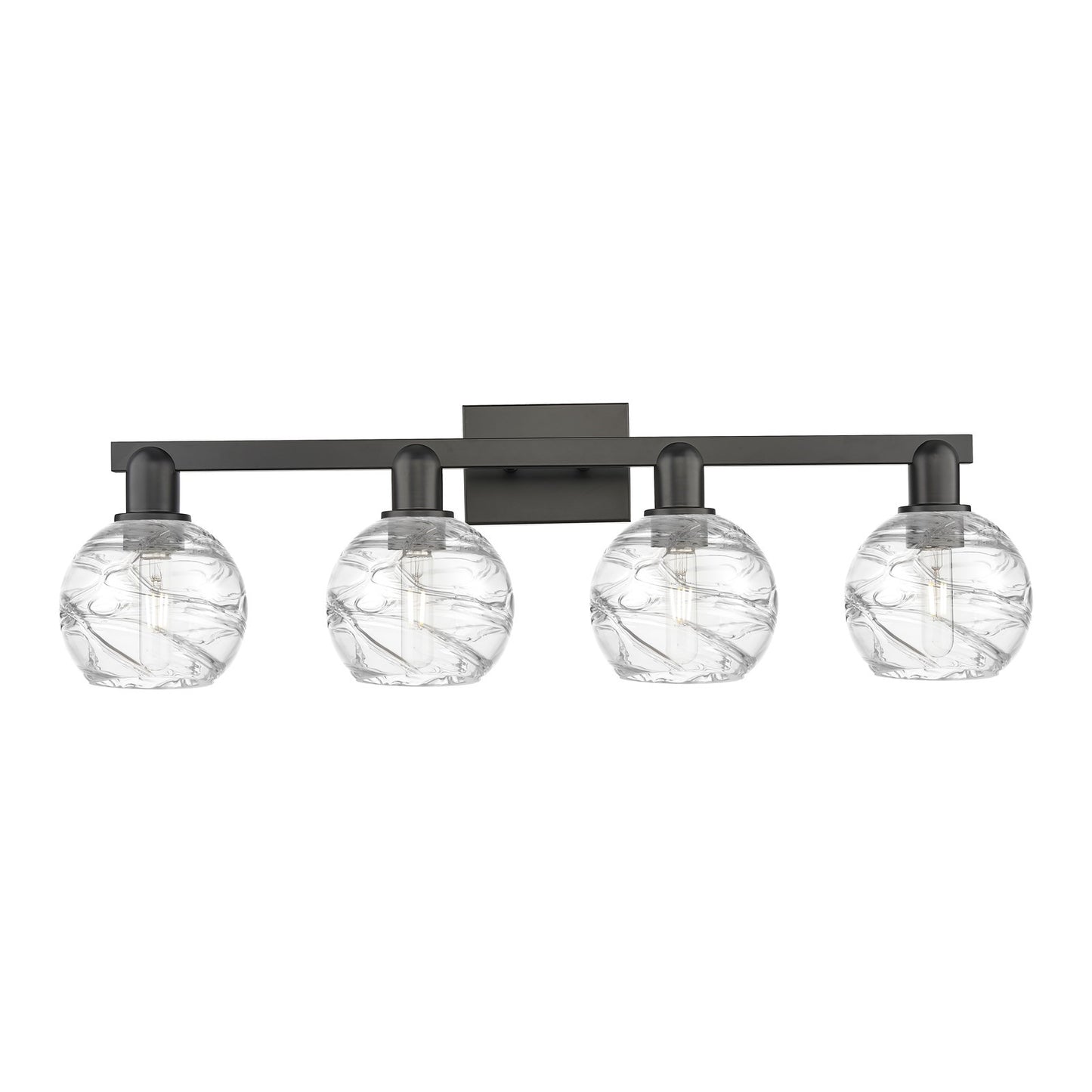 Innovations Athens Deco Swirl 36in 4-Light Bath Vanity Light | Industrial Matte Black Steel and Clear Deco Swirl Glass | Model 716-4W-BK-G1213-6CL