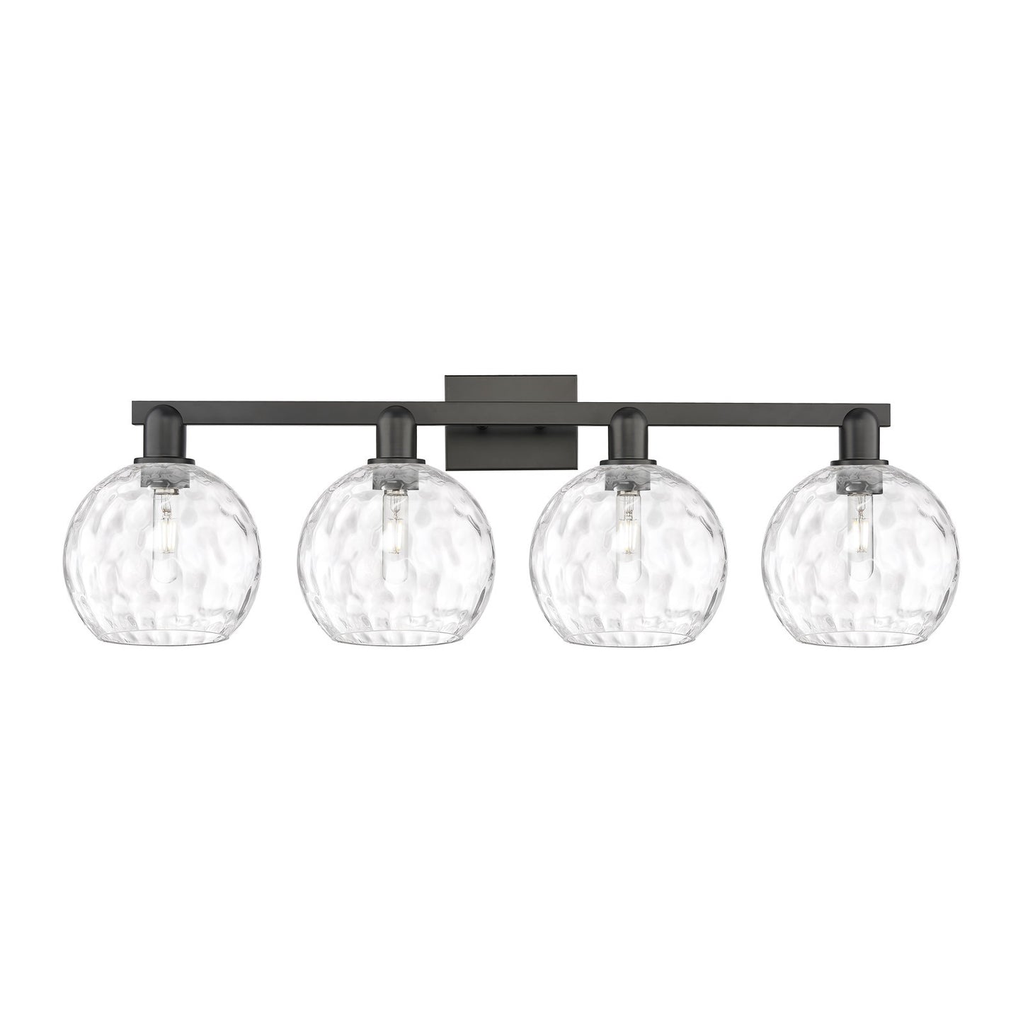 Innovations Athens 35in 4-Light Bath Vanity Light | Industrial Matte Black Steel and Clear Water Glass | Bathroom Vanity | Model 716-4W-BK-G1215-8