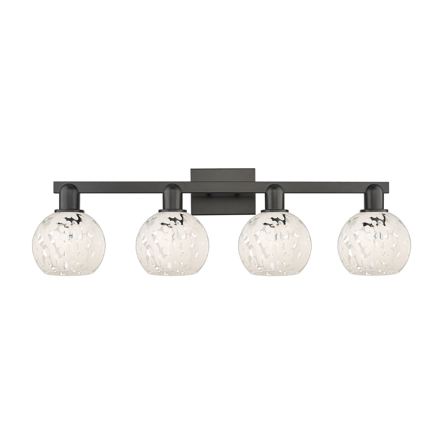 Innovations Lighting Arcadia 33in 4-Light Bath Vanity | Industrial Matte Black Steel and White Mouchette Glass | Bathroom | Model 716-4W-BK-G1216-6WM