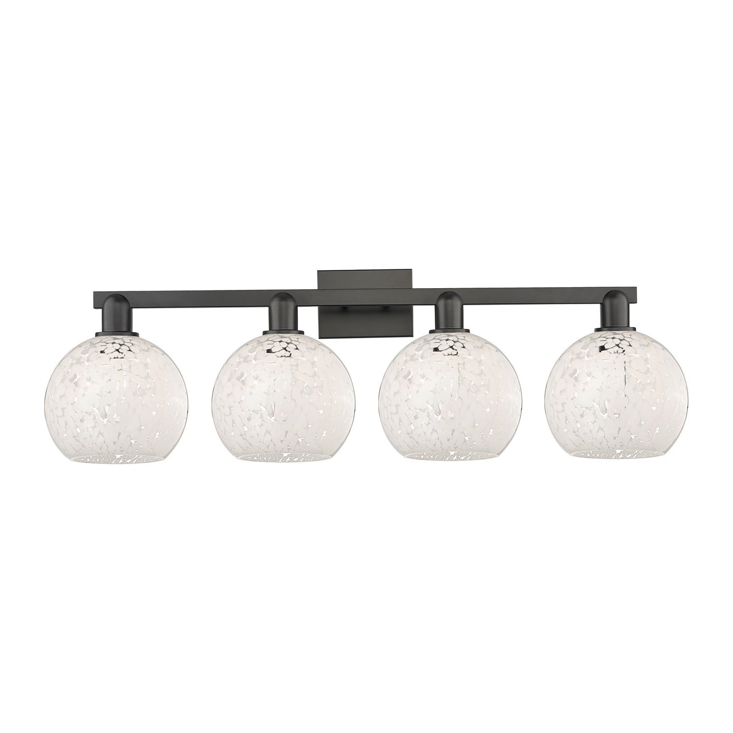 Innovations Lighting White Mouchette 35in 4-Light Bath Vanity | Industrial Modern Matte Black Steel and White Glass | Bathroom | Model 716-4W-BK-G1216-8WM