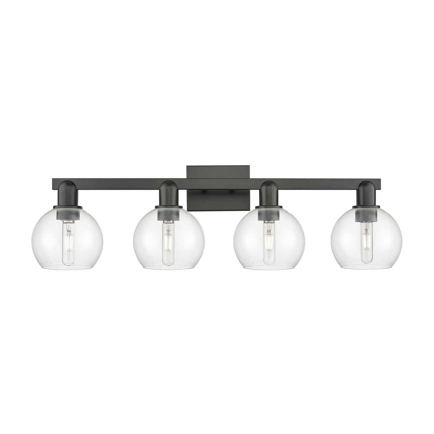 Innovations Athens 33in 4-Light Bath Vanity Light | Industrial Matte Black Steel and Clear Glass | Bathroom Vanity & Powder Room | Model 716-4W-BK-G122-6