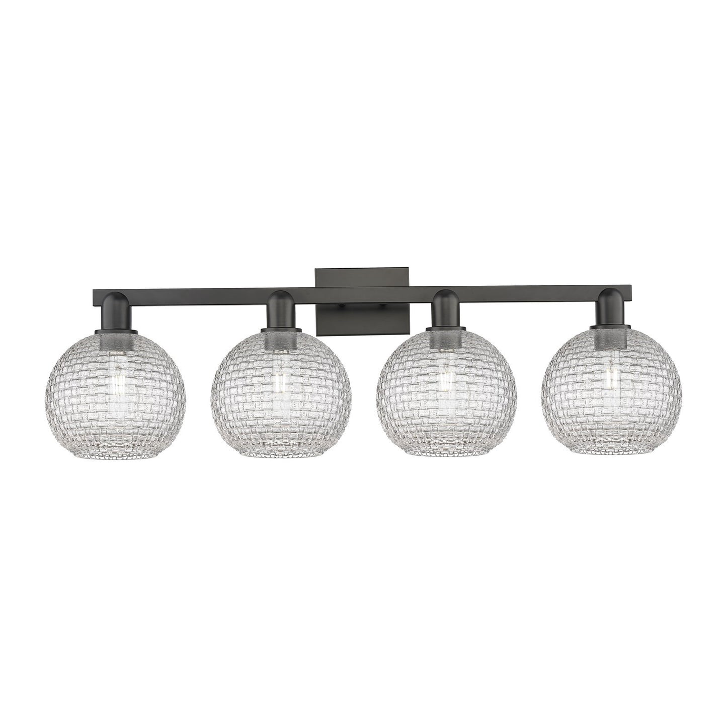 Innovations Athens 35in 4-Light Bath Vanity Light | Industrial Matte Black Steel and Clear Basket Weave Glass | Bathroom | Model 716-4W-BK-G122C-8CL