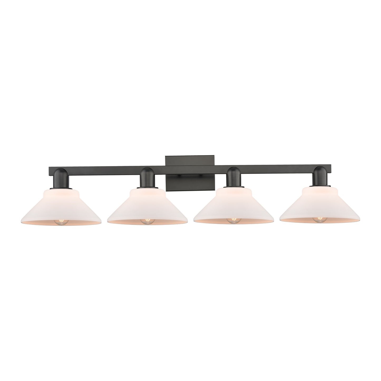 Innovations Orwell 35in 4-Light Bath Vanity Light | Industrial Matte Black Steel and Matte White Glass | Bathroom Vanity | Model 716-4W-BK-G131